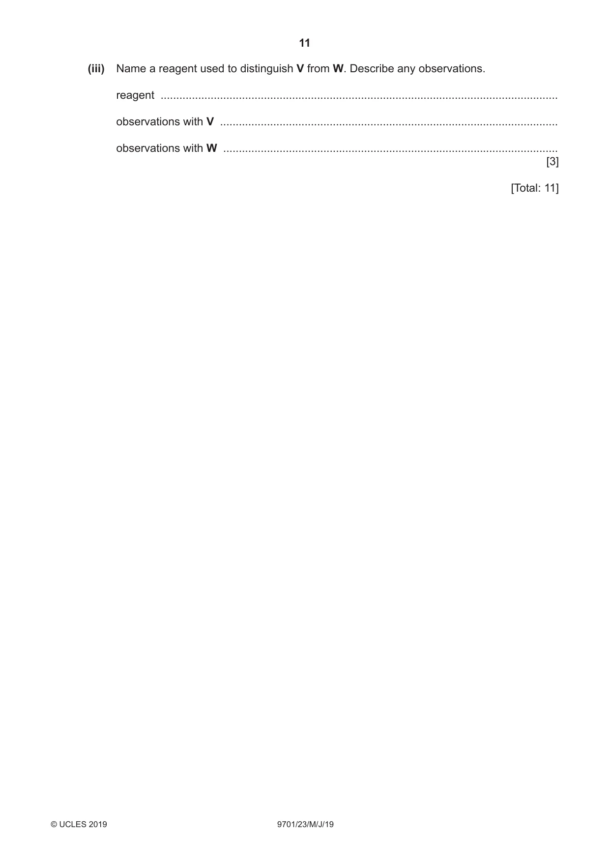 Cambridge A Level Chemistry 9701 2019 May/June Paper 2 · Variant 3 question paper, page 11 of 12
