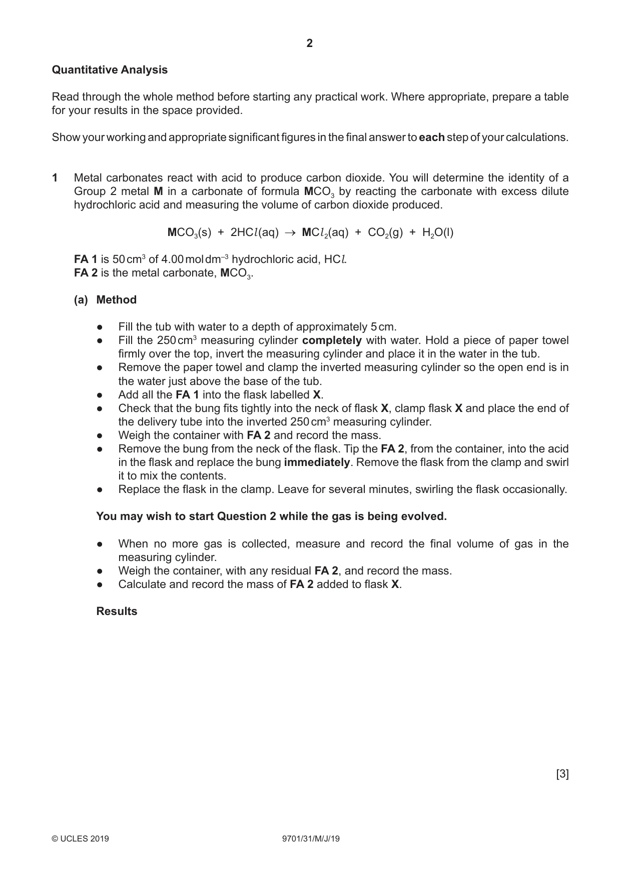 Cambridge A Level Chemistry 9701 2019 May/June Paper 3 · Variant 1 question paper, page 2 of 12