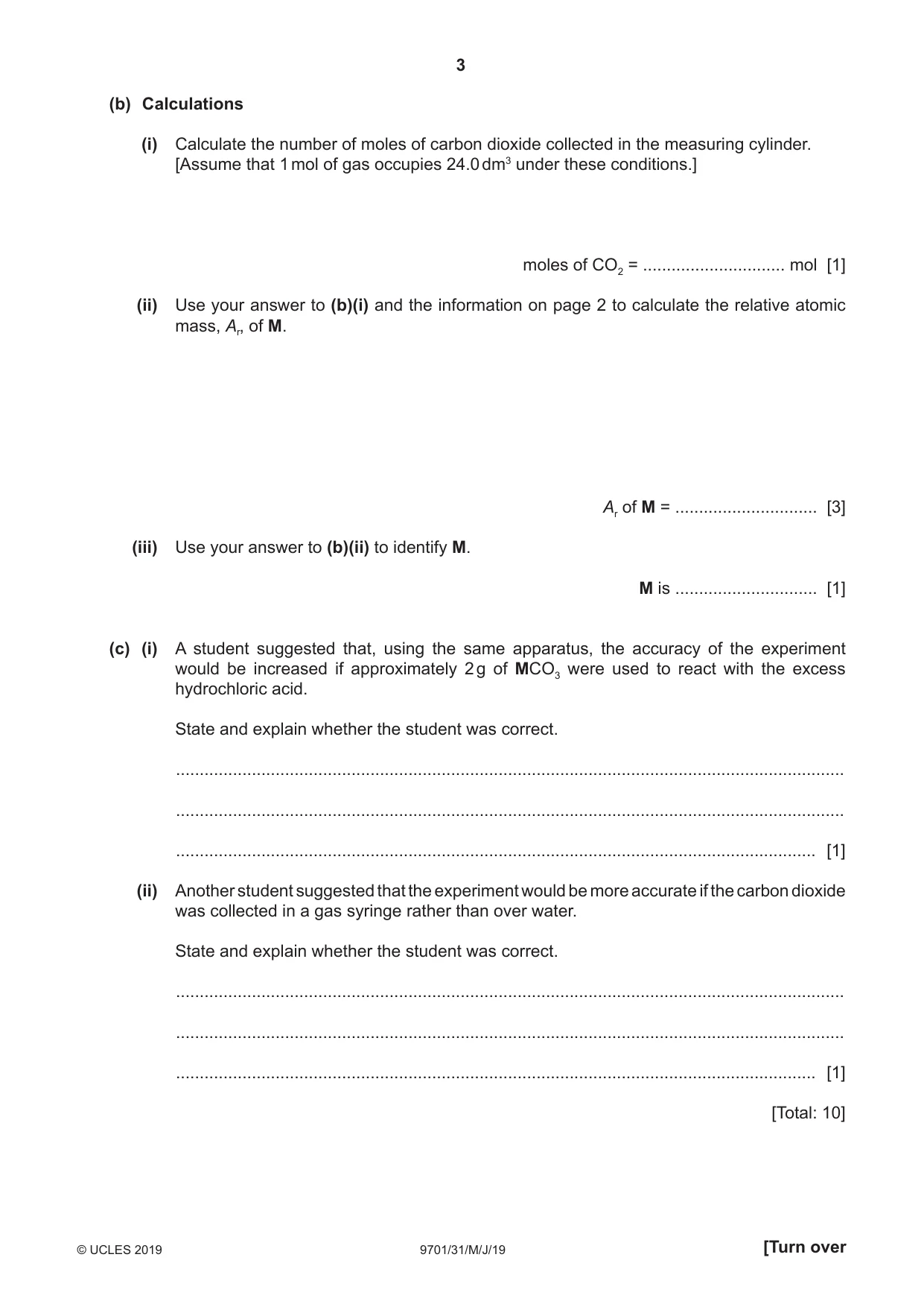 Cambridge A Level Chemistry 9701 2019 May/June Paper 3 · Variant 1 question paper, page 3 of 12