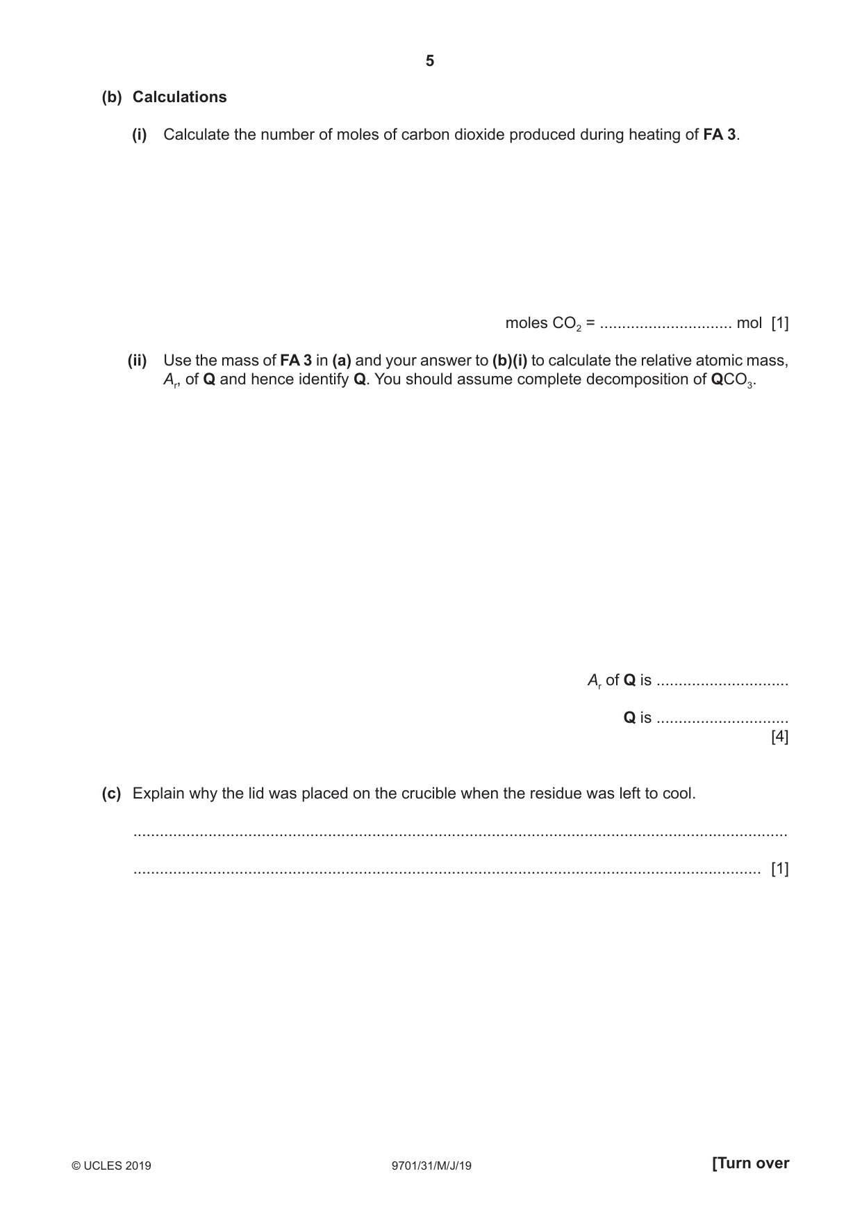 Cambridge A Level Chemistry 9701 2019 May/June Paper 3 · Variant 1 question paper, page 5 of 12