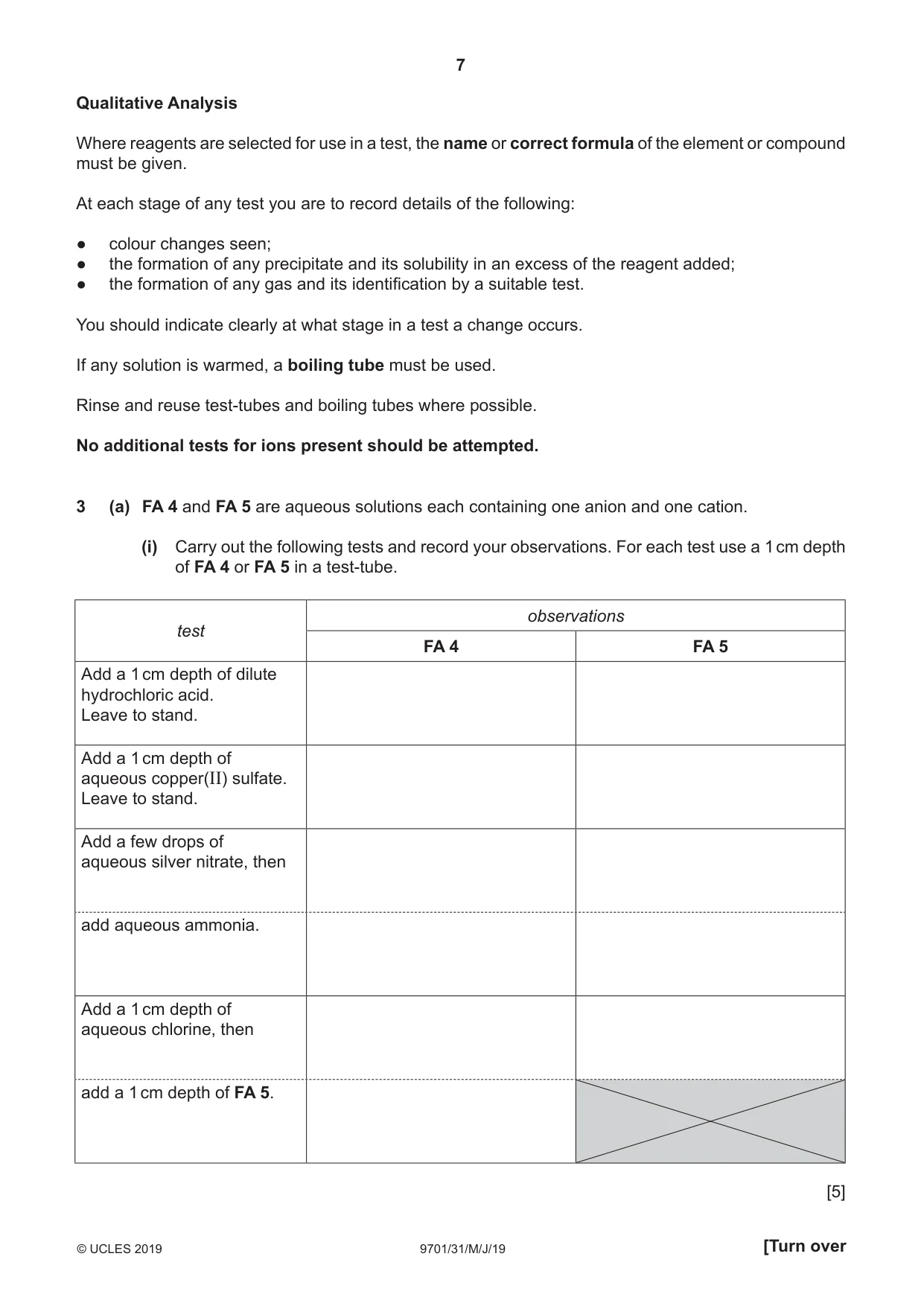 Cambridge A Level Chemistry 9701 2019 May/June Paper 3 · Variant 1 question paper, page 7 of 12