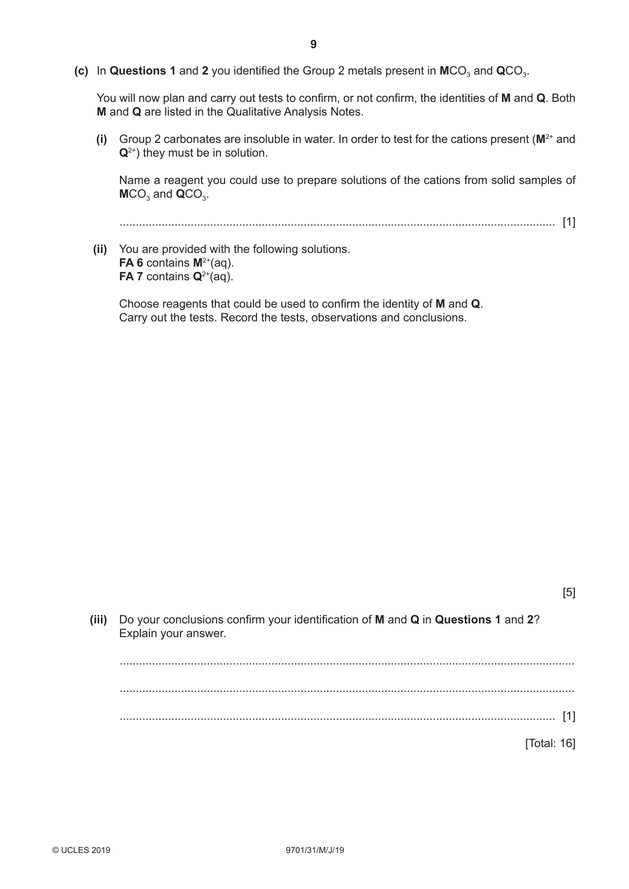 Cambridge A Level Chemistry 9701 2019 May/June Paper 3 · Variant 1 question paper, page 9 of 12