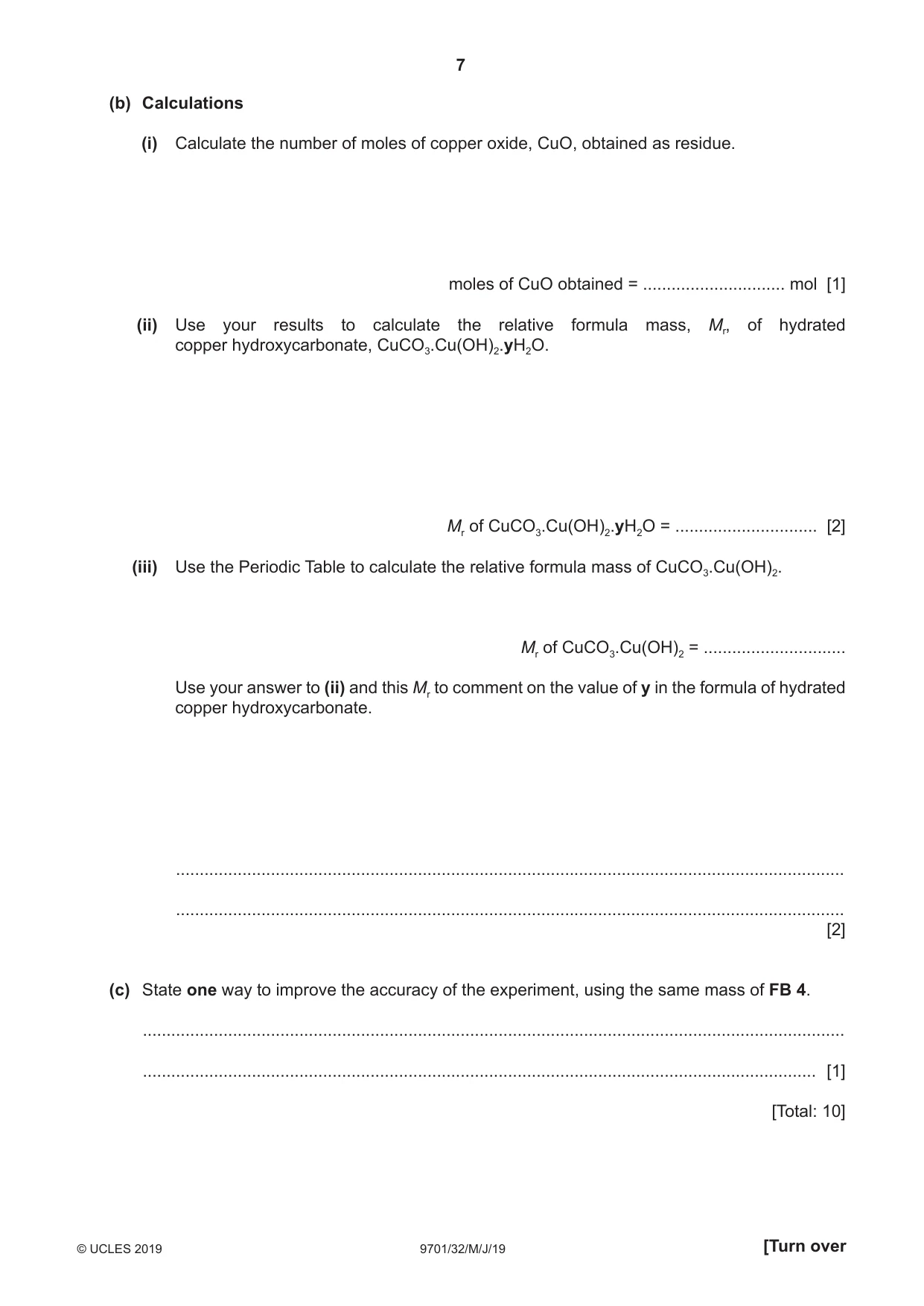 Cambridge A Level Chemistry 9701 2019 May/June Paper 3 · Variant 2 question paper, page 7 of 12