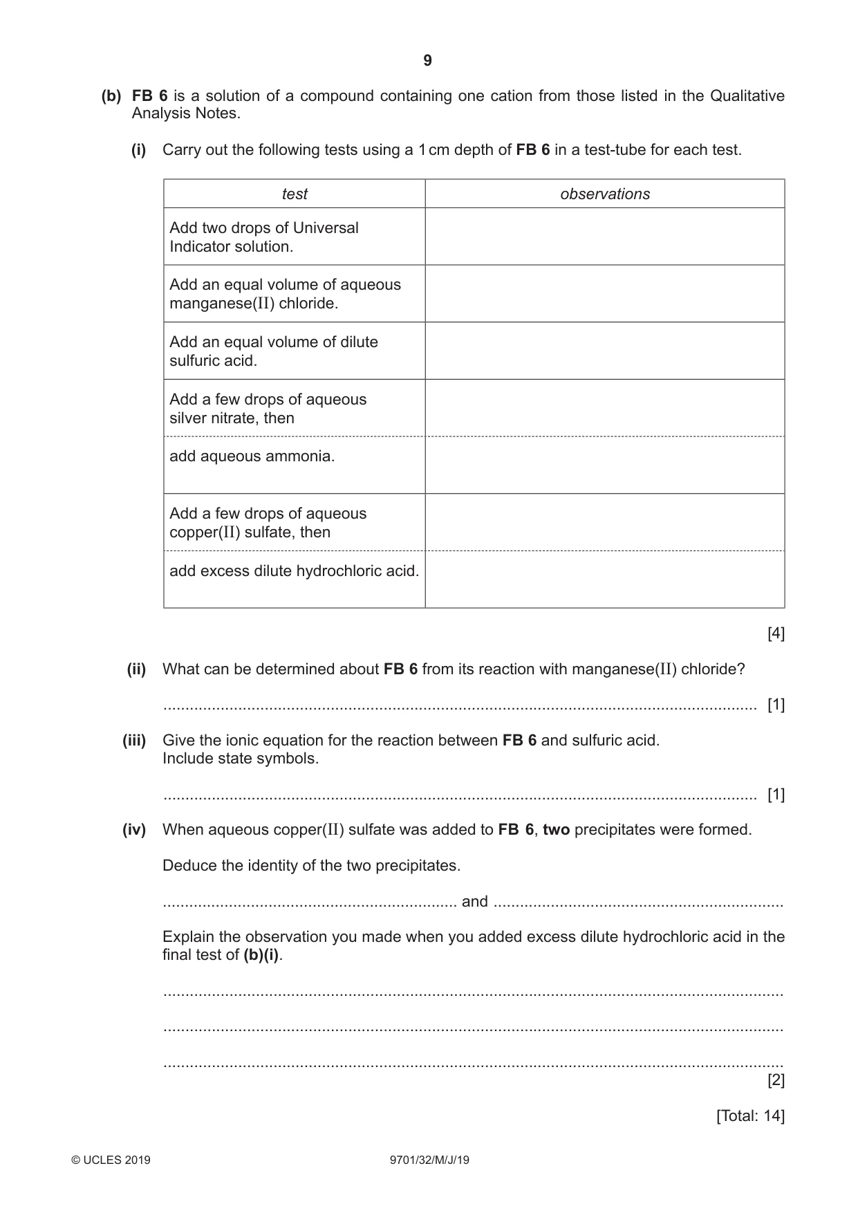 Cambridge A Level Chemistry 9701 2019 May/June Paper 3 · Variant 2 question paper, page 9 of 12