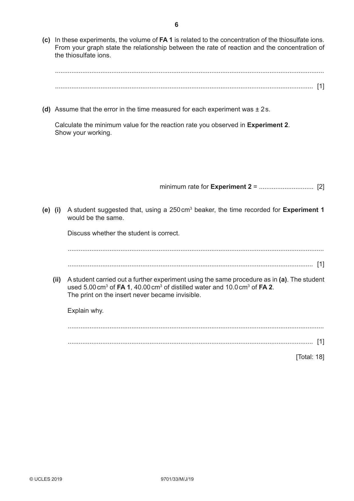 Cambridge A Level Chemistry 9701 2019 May/June Paper 3 · Variant 3 question paper, page 6 of 16