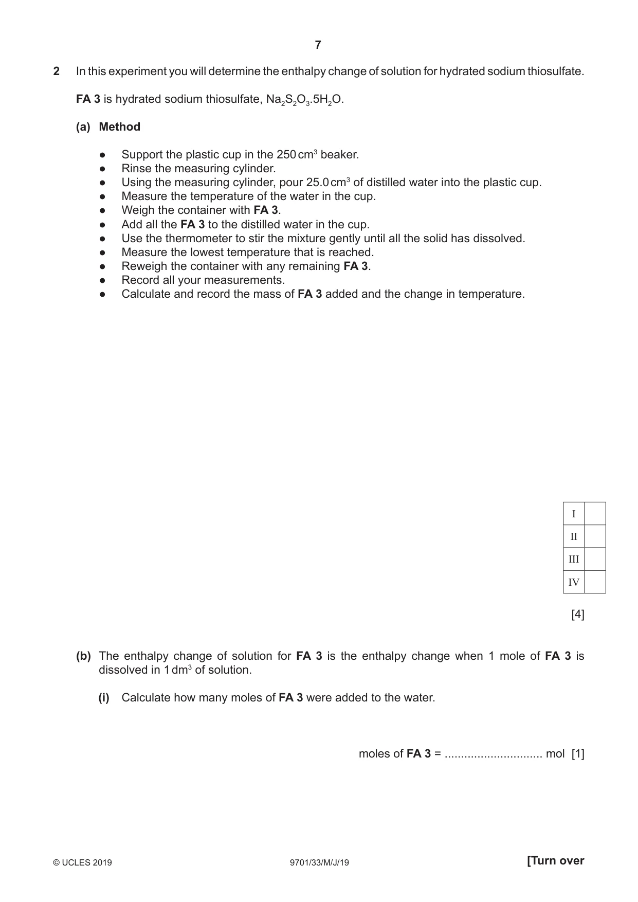 Cambridge A Level Chemistry 9701 2019 May/June Paper 3 · Variant 3 question paper, page 7 of 16