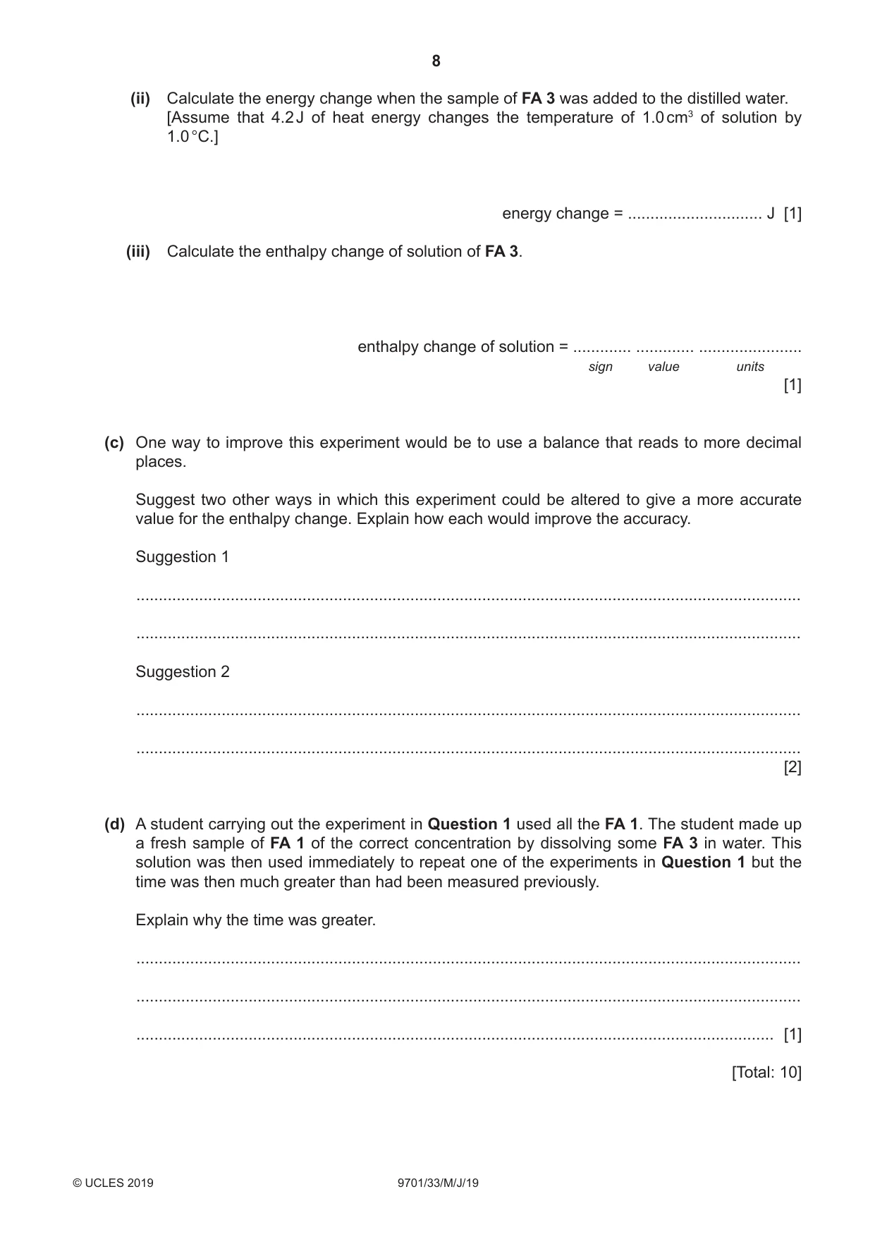 Cambridge A Level Chemistry 9701 2019 May/June Paper 3 · Variant 3 question paper, page 8 of 16