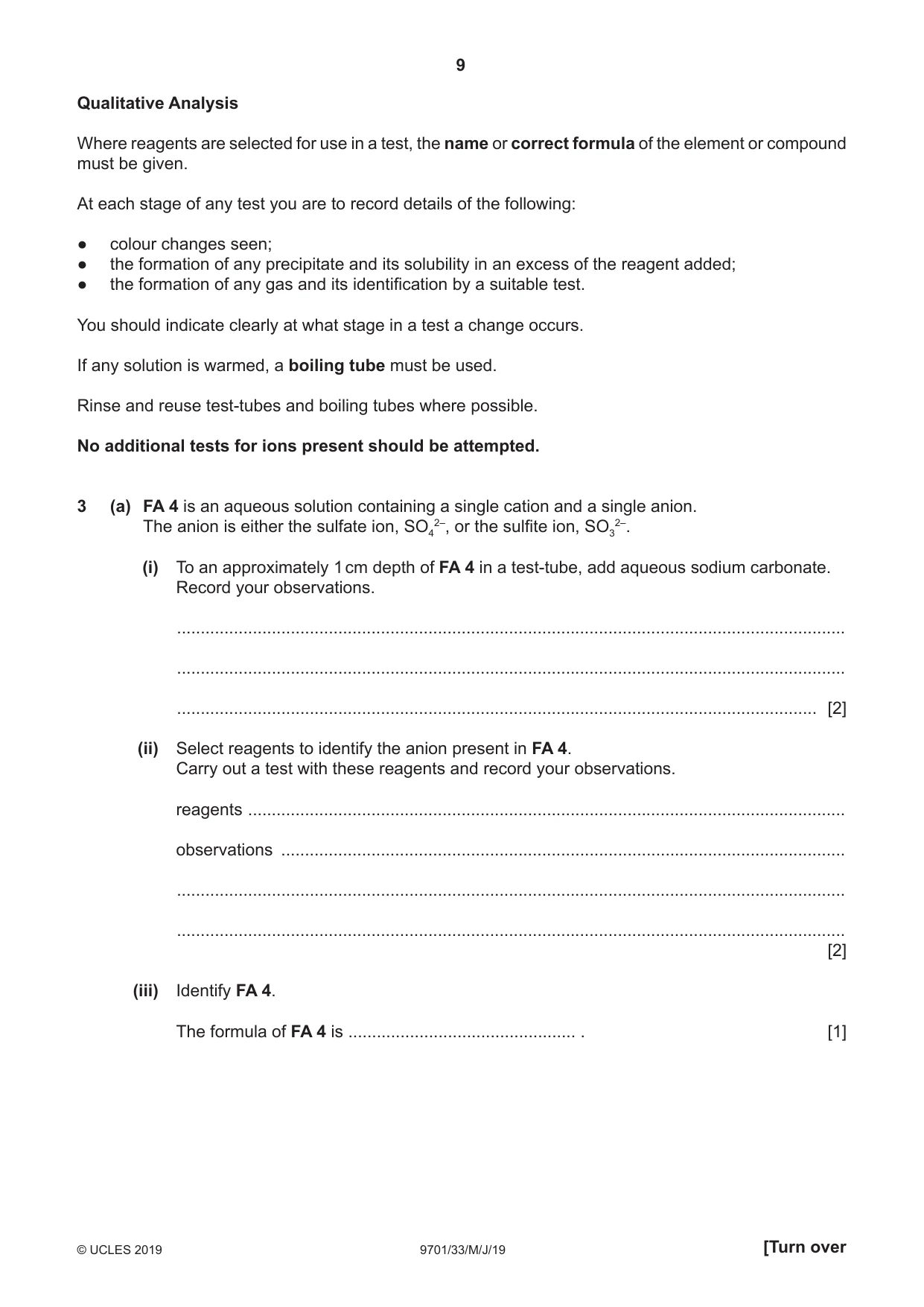 Cambridge A Level Chemistry 9701 2019 May/June Paper 3 · Variant 3 question paper, page 9 of 16