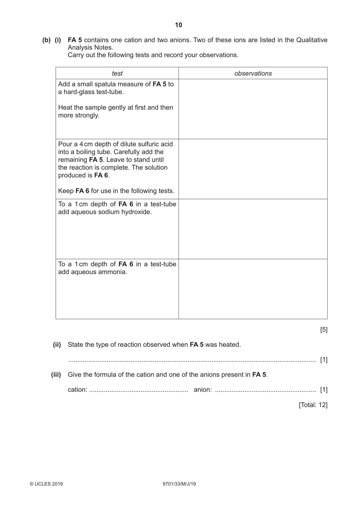 Cambridge A Level Chemistry 9701 2019 May/June Paper 3 · Variant 3 question paper, page 10 of 16