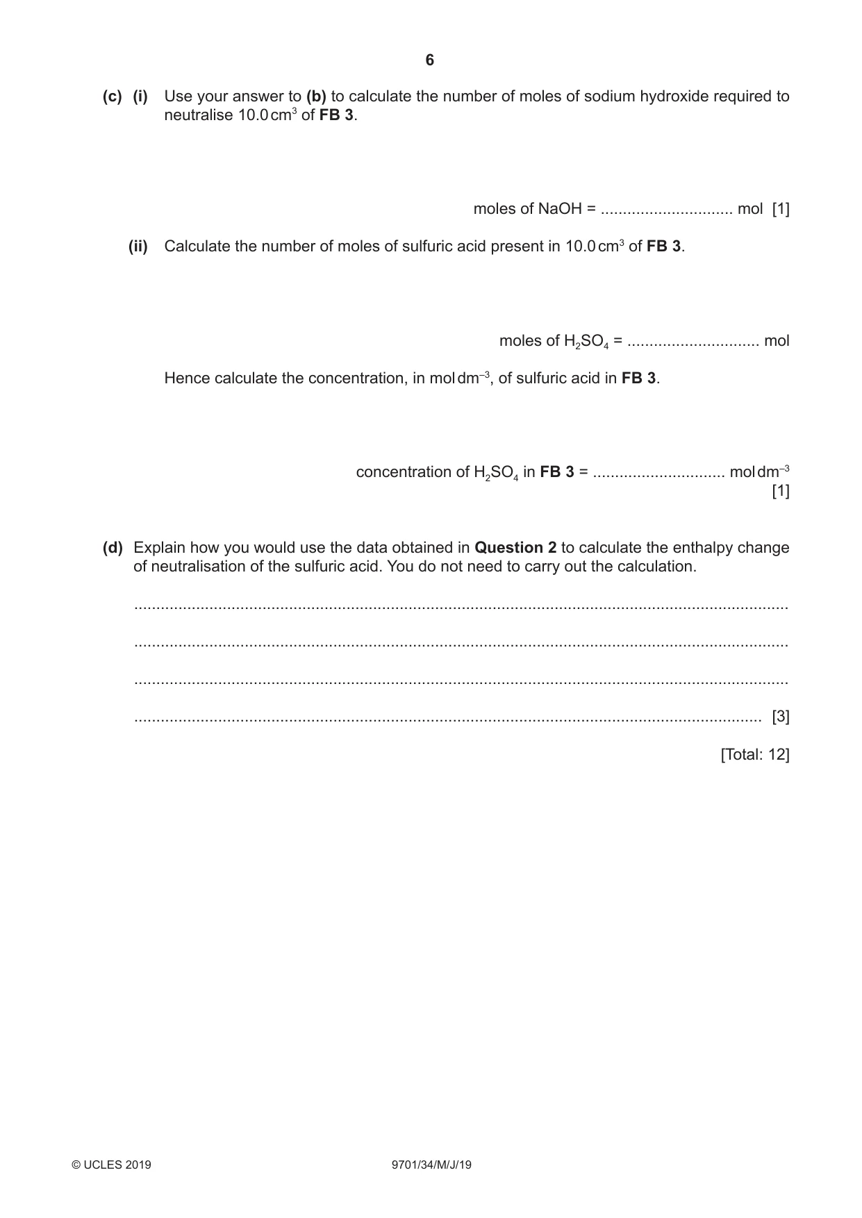 Cambridge A Level Chemistry 9701 2019 May/June Paper 3 · Variant 4 question paper, page 6 of 12