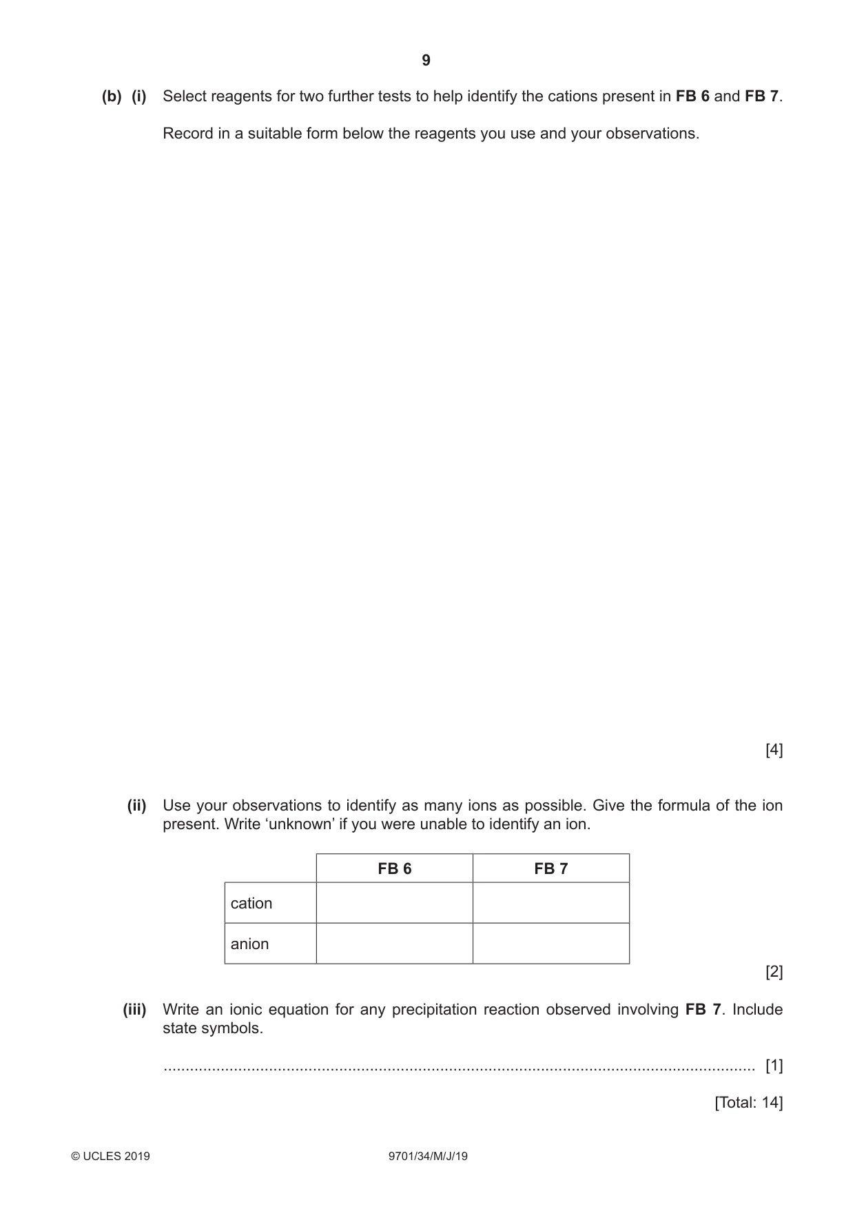 Cambridge A Level Chemistry 9701 2019 May/June Paper 3 · Variant 4 question paper, page 9 of 12