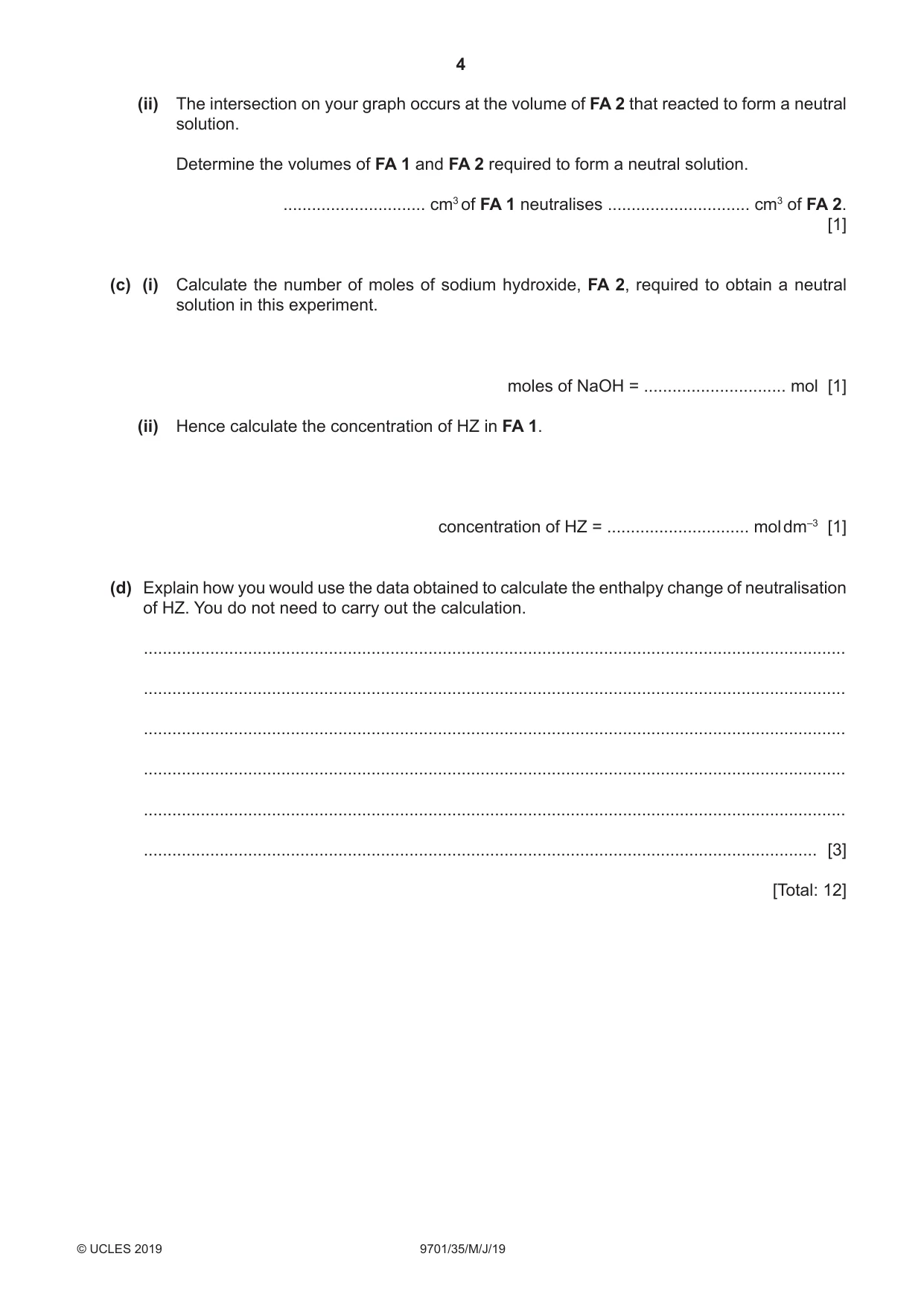 Cambridge A Level Chemistry 9701 2019 May/June Paper 3 · Variant 5 question paper, page 4 of 12