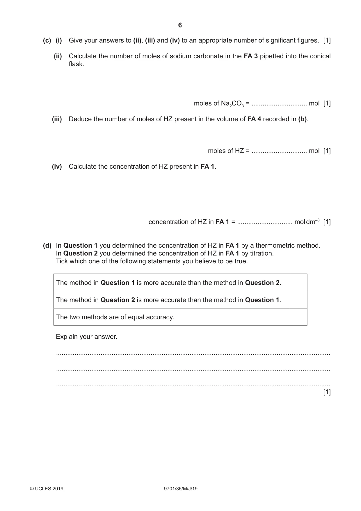 Cambridge A Level Chemistry 9701 2019 May/June Paper 3 · Variant 5 question paper, page 6 of 12