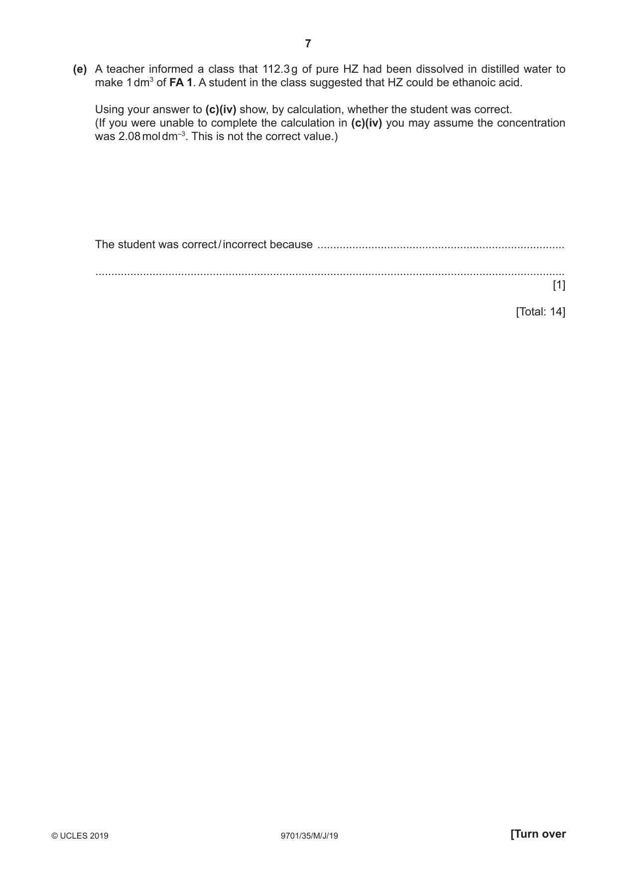 Cambridge A Level Chemistry 9701 2019 May/June Paper 3 · Variant 5 question paper, page 7 of 12