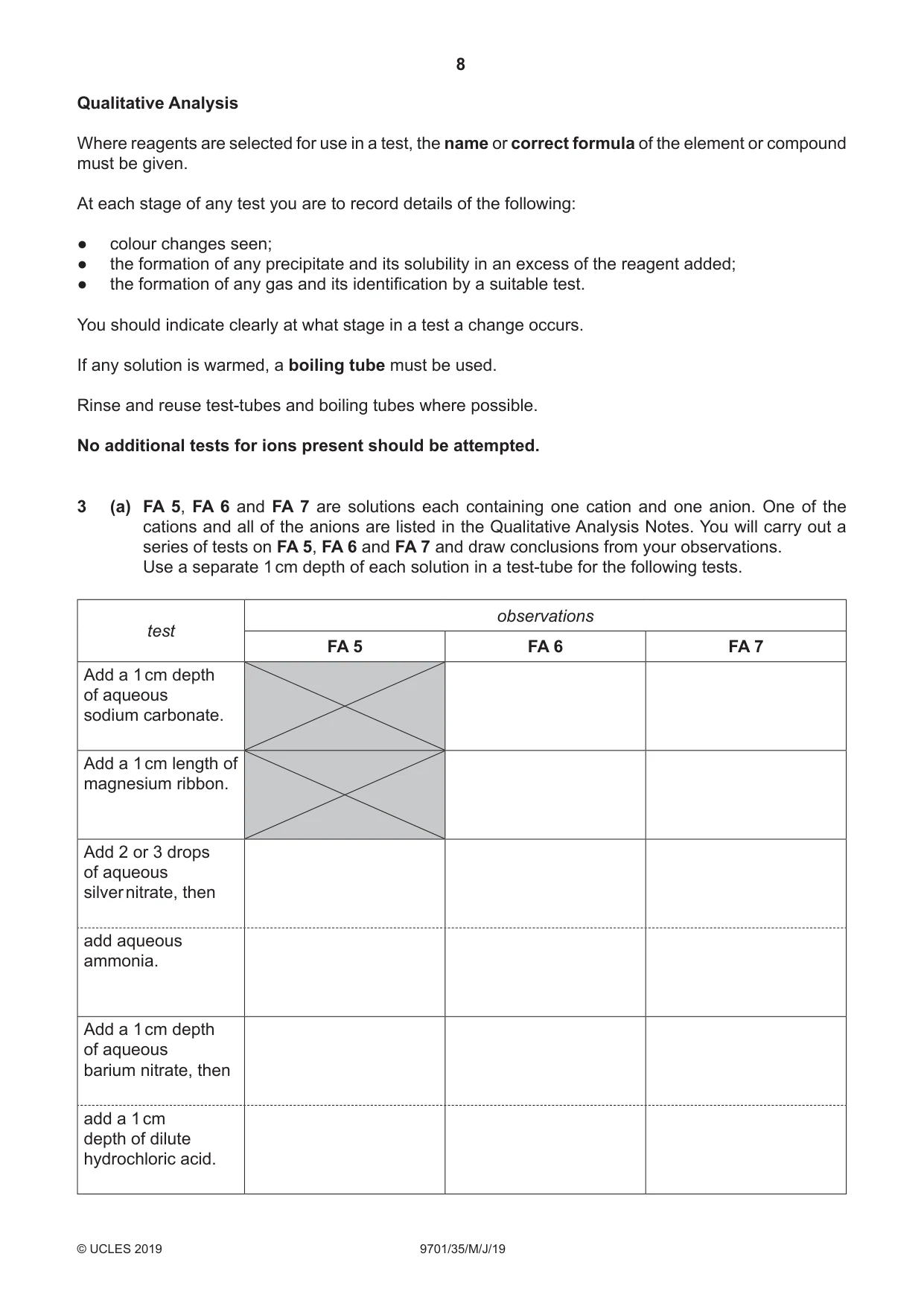 Cambridge A Level Chemistry 9701 2019 May/June Paper 3 · Variant 5 question paper, page 8 of 12