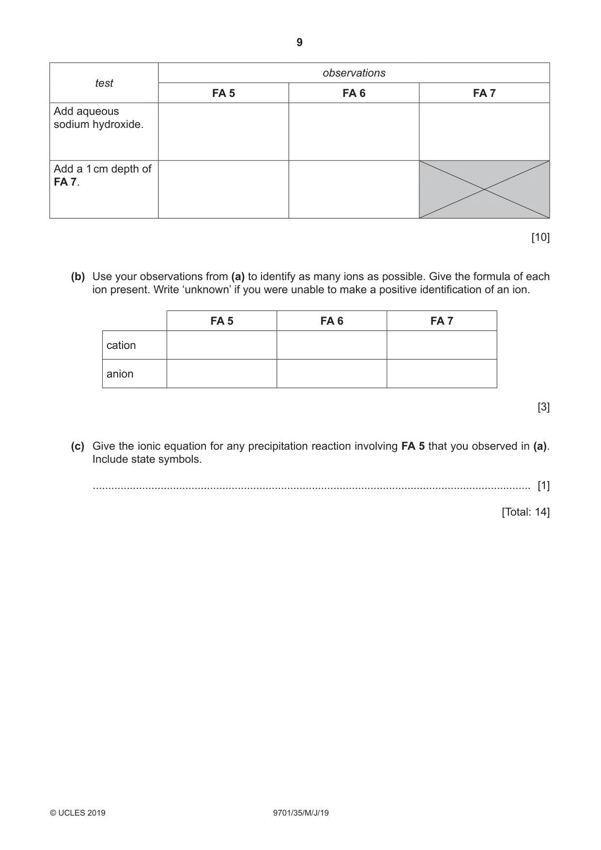 Cambridge A Level Chemistry 9701 2019 May/June Paper 3 · Variant 5 question paper, page 9 of 12