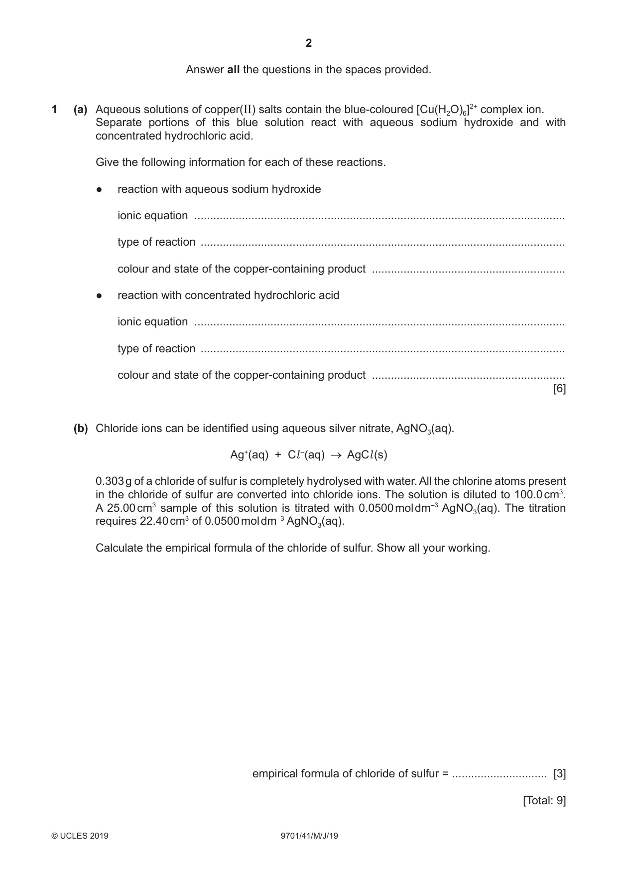 Cambridge A Level Chemistry 9701 2019 May/June Paper 4 · Variant 1 question paper, page 2 of 20