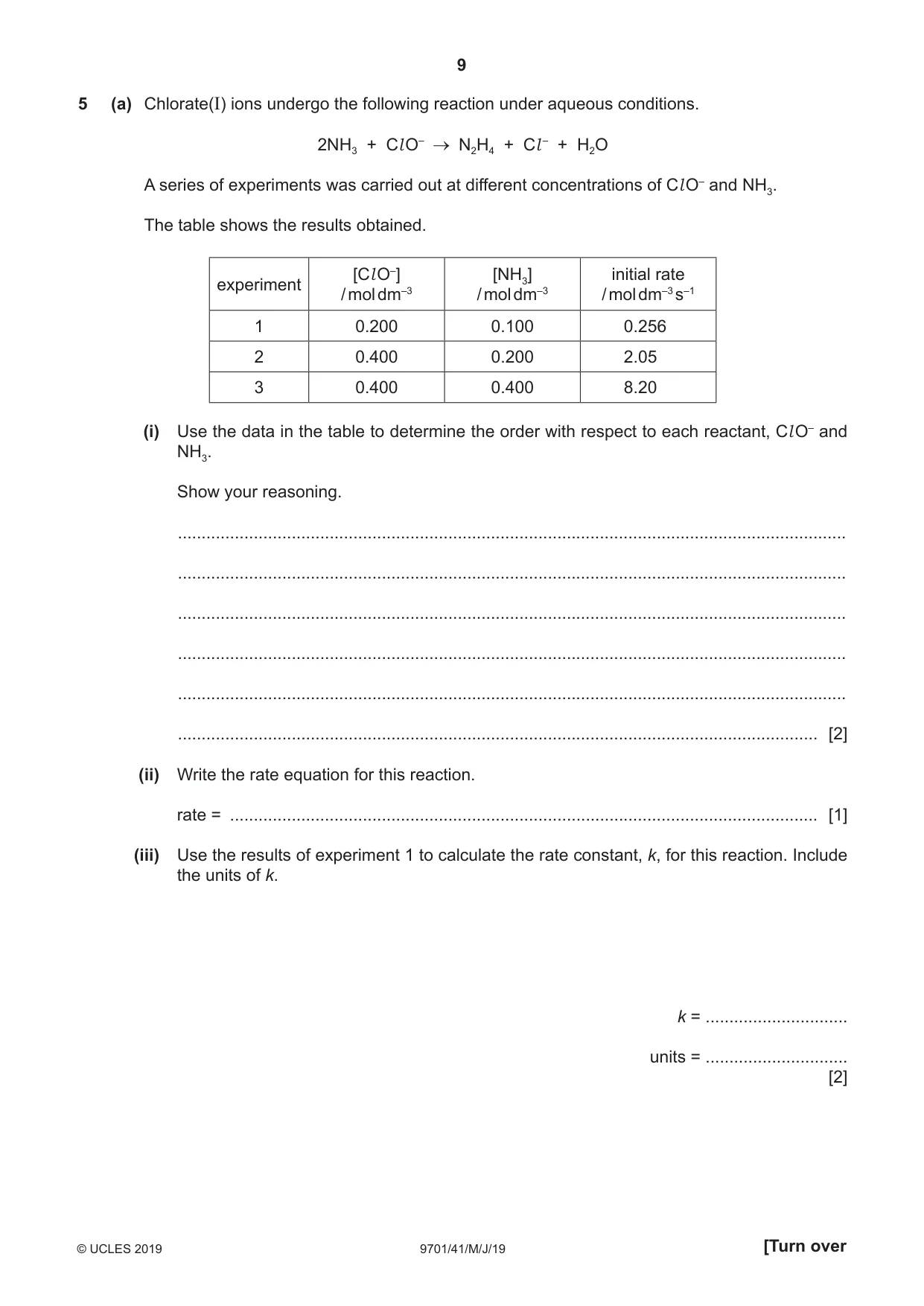 Cambridge A Level Chemistry 9701 2019 May/June Paper 4 · Variant 1 question paper, page 9 of 20