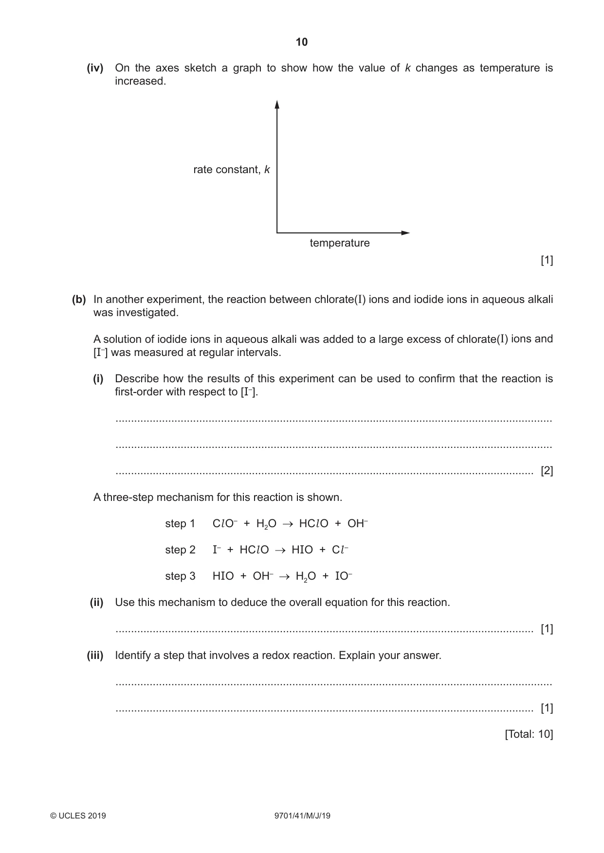 Cambridge A Level Chemistry 9701 2019 May/June Paper 4 · Variant 1 question paper, page 10 of 20