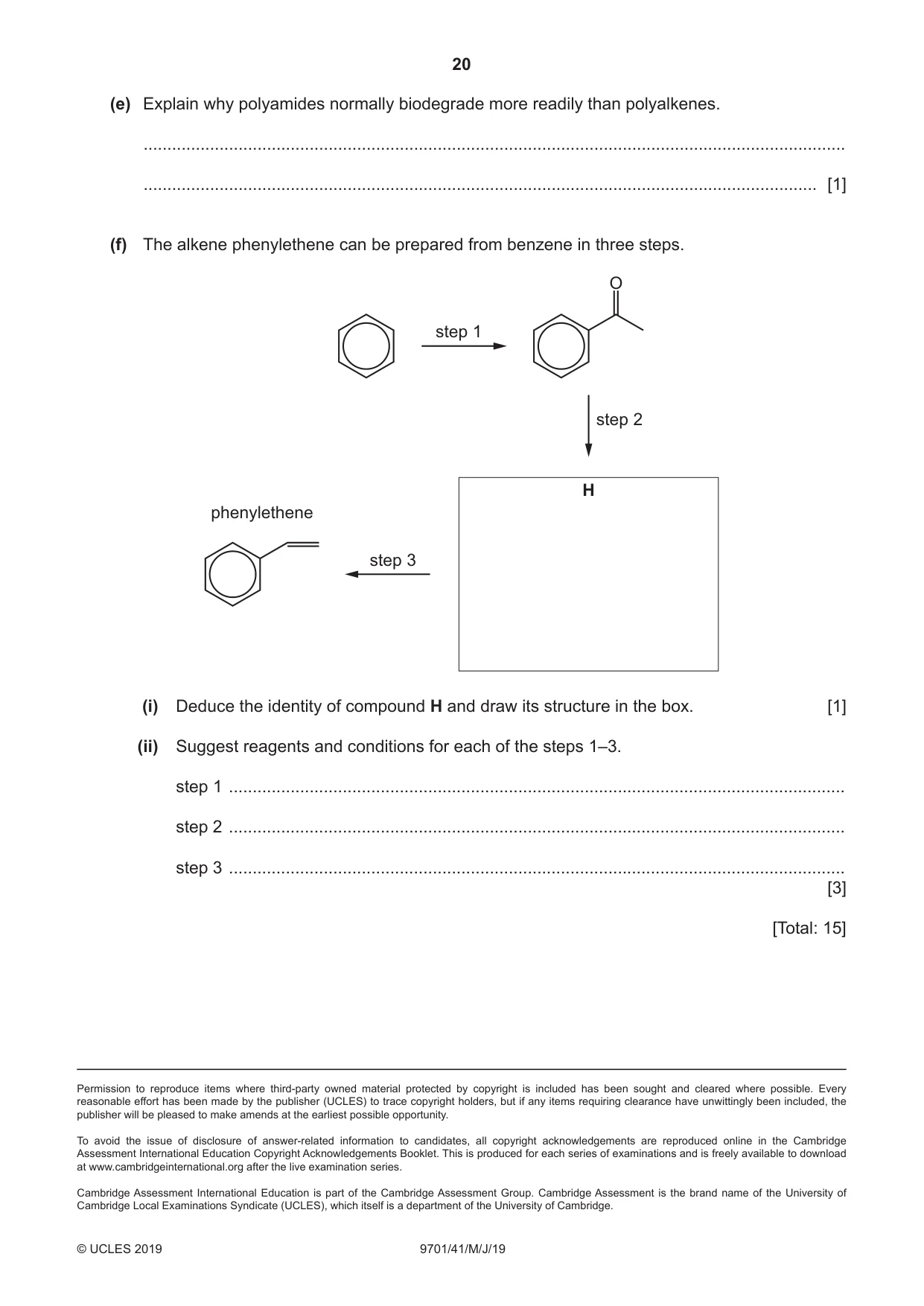 Cambridge A Level Chemistry 9701 2019 May/June Paper 4 · Variant 1 question paper, page 20 of 20