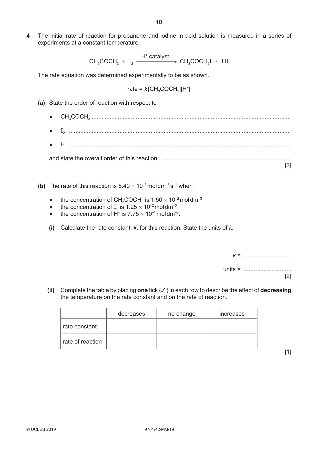 Cambridge A Level Chemistry 9701 2019 May/June Paper 4 · Variant 2 question paper, page 10 of 24
