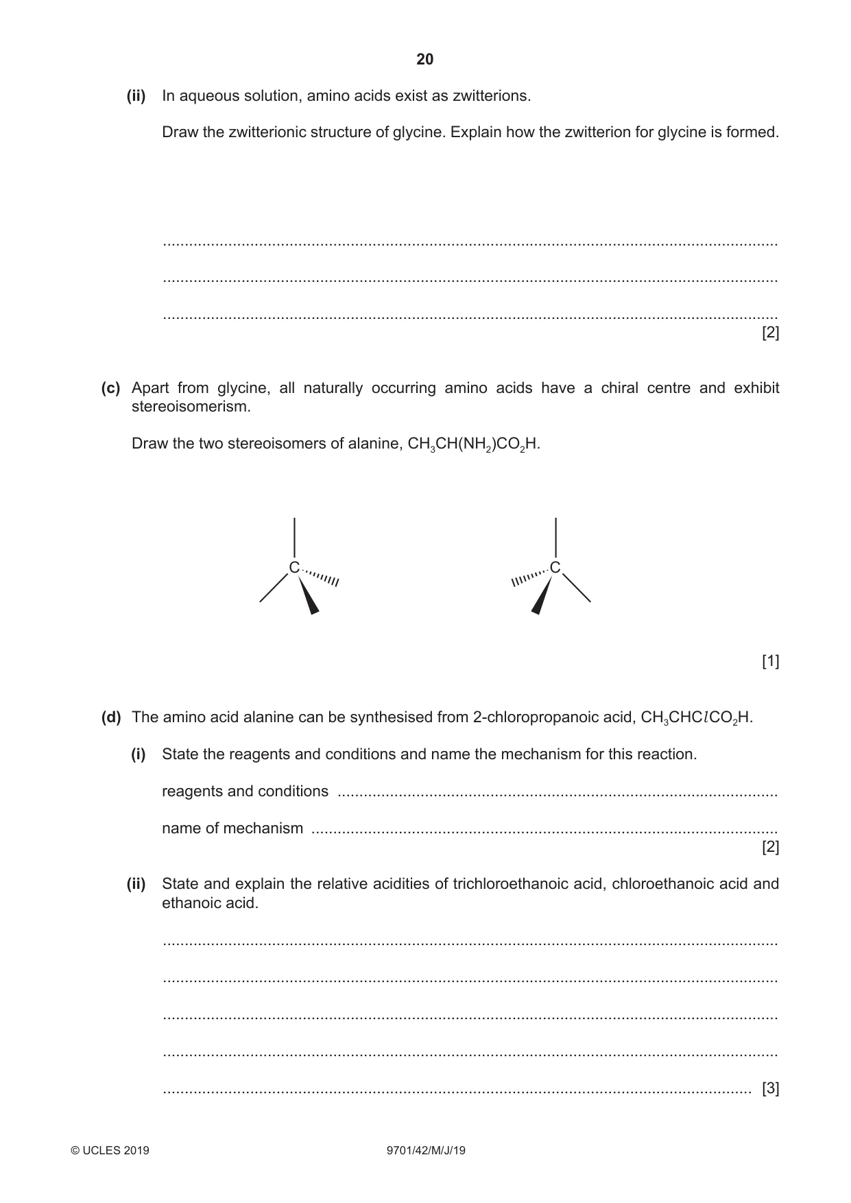 Cambridge A Level Chemistry 9701 2019 May/June Paper 4 · Variant 2 question paper, page 20 of 24