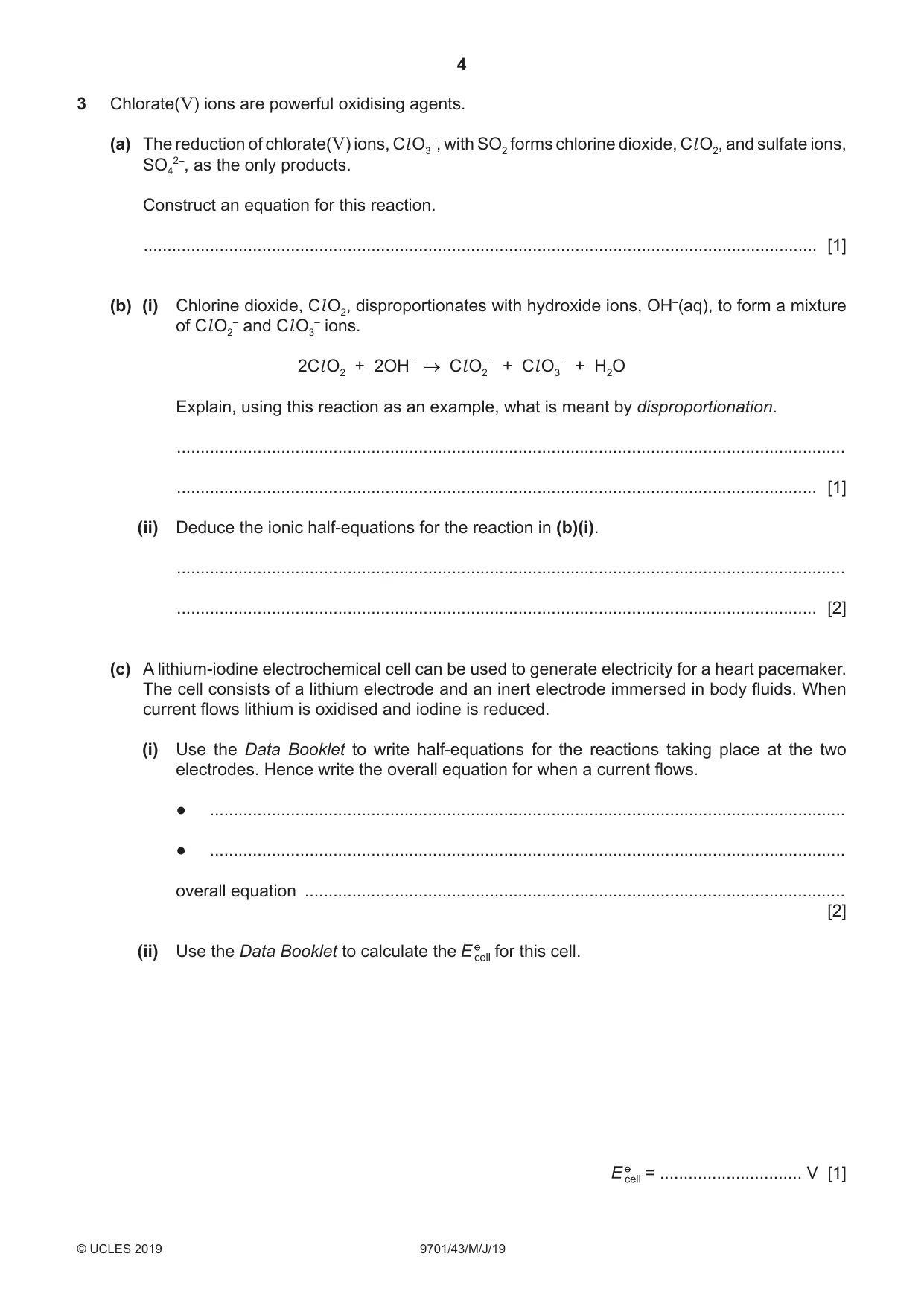 Cambridge A Level Chemistry 9701 2019 May/June Paper 4 · Variant 3 question paper, page 4 of 20