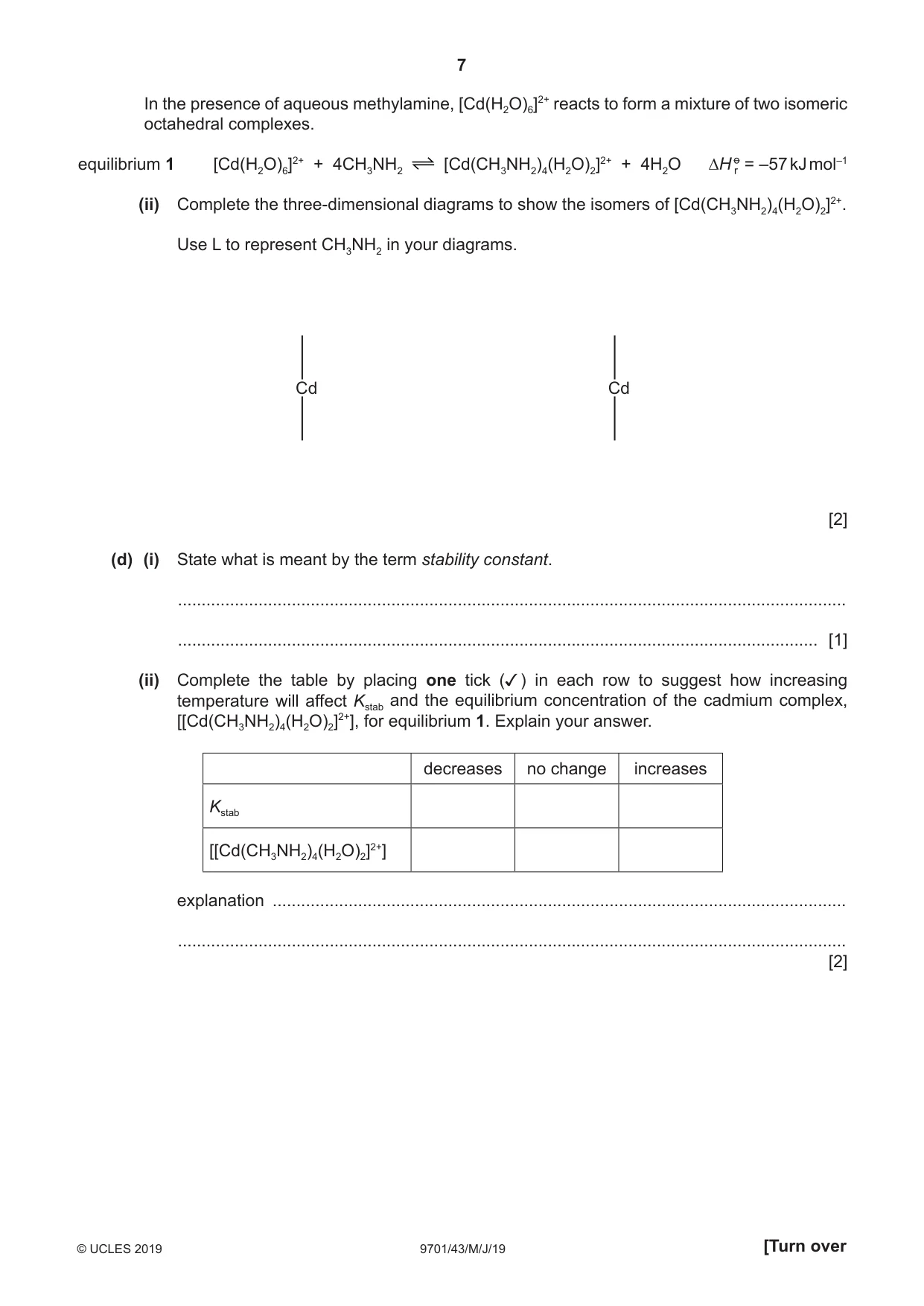 Cambridge A Level Chemistry 9701 2019 May/June Paper 4 · Variant 3 question paper, page 7 of 20