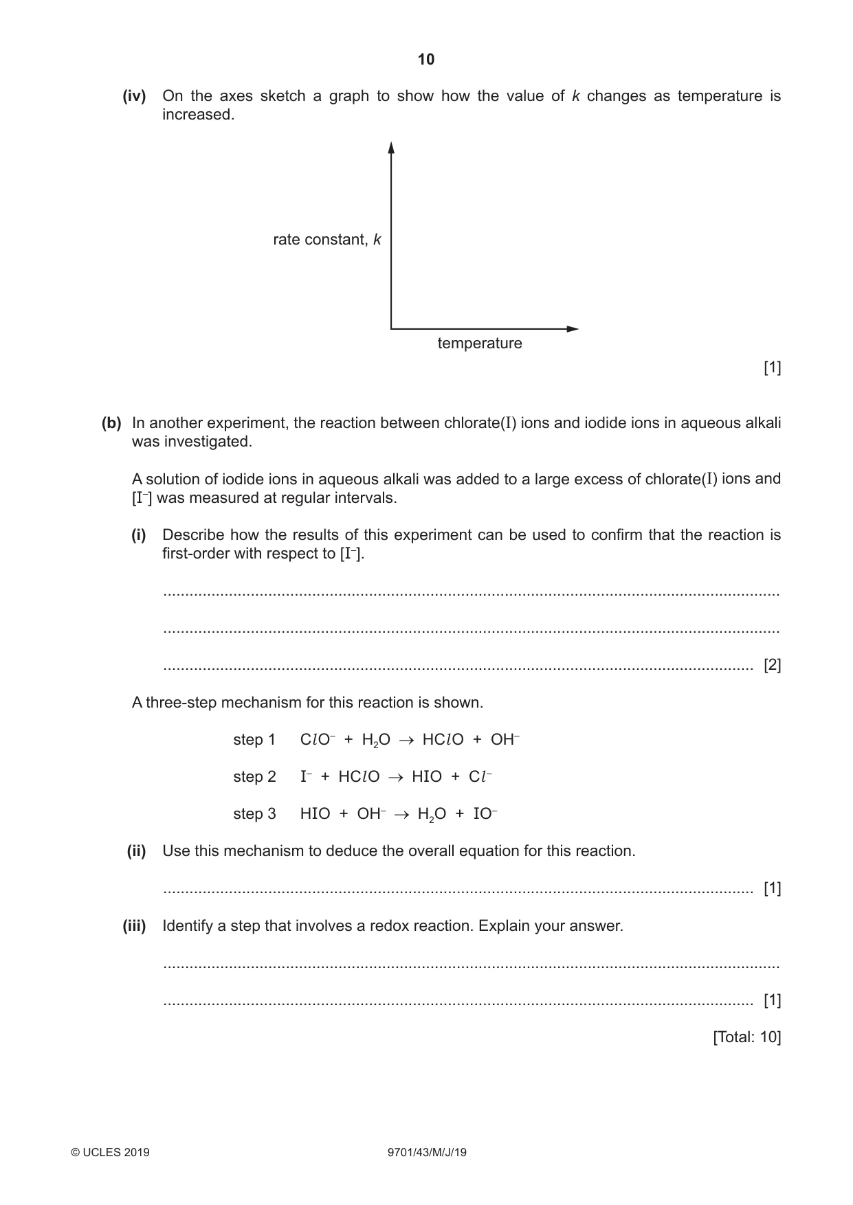 Cambridge A Level Chemistry 9701 2019 May/June Paper 4 · Variant 3 question paper, page 10 of 20