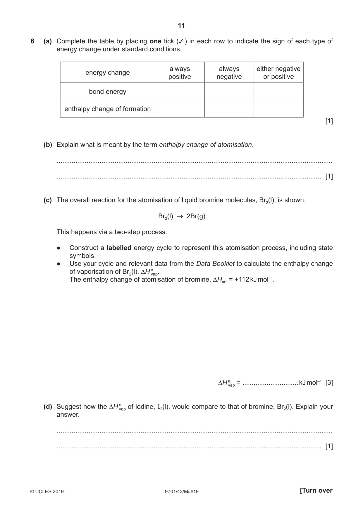 Cambridge A Level Chemistry 9701 2019 May/June Paper 4 · Variant 3 question paper, page 11 of 20