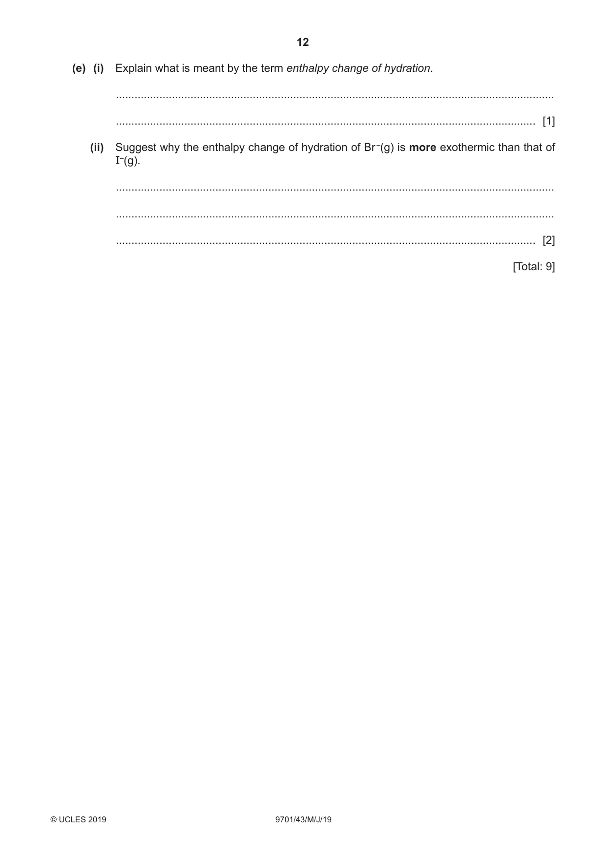 Cambridge A Level Chemistry 9701 2019 May/June Paper 4 · Variant 3 question paper, page 12 of 20