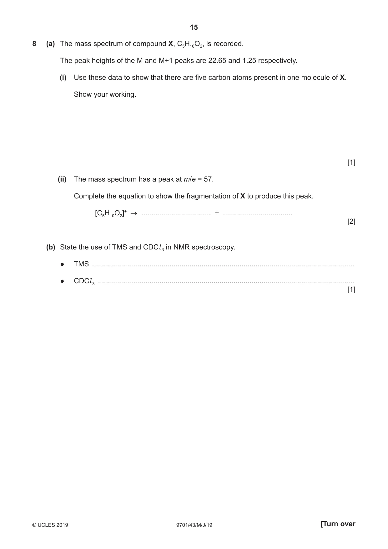 Cambridge A Level Chemistry 9701 2019 May/June Paper 4 · Variant 3 question paper, page 15 of 20