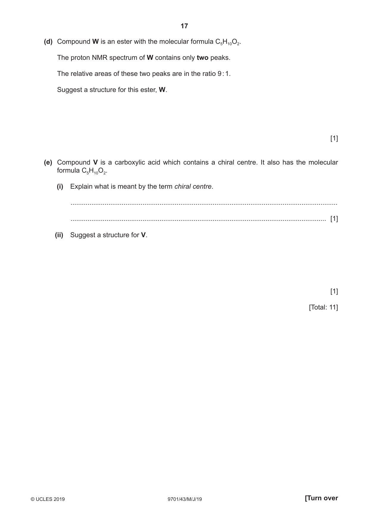 Cambridge A Level Chemistry 9701 2019 May/June Paper 4 · Variant 3 question paper, page 17 of 20