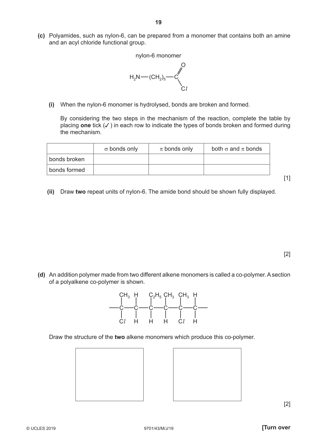 Cambridge A Level Chemistry 9701 2019 May/June Paper 4 · Variant 3 question paper, page 19 of 20