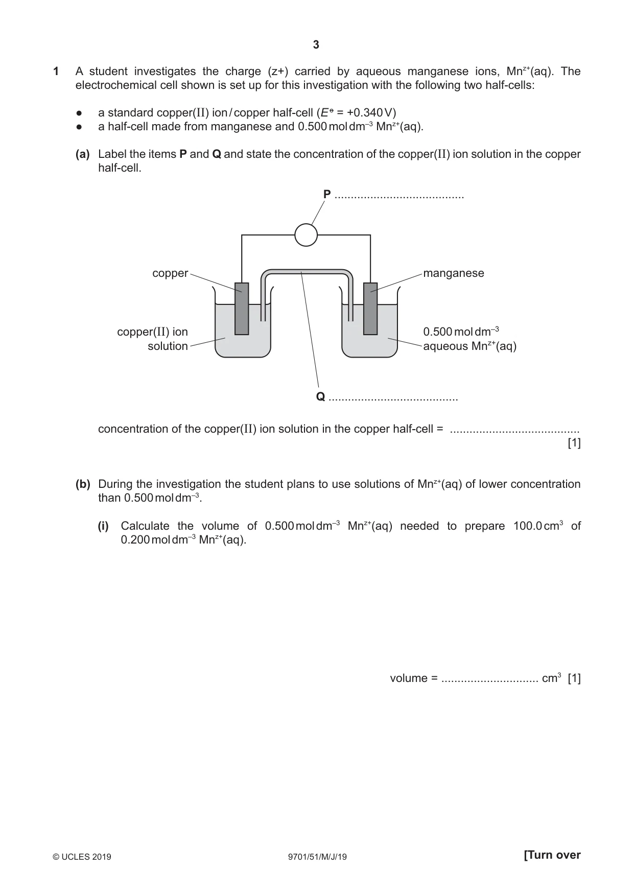 Cambridge A Level Chemistry 9701 2019 May/June Paper 5 · Variant 1 question paper, page 3 of 12