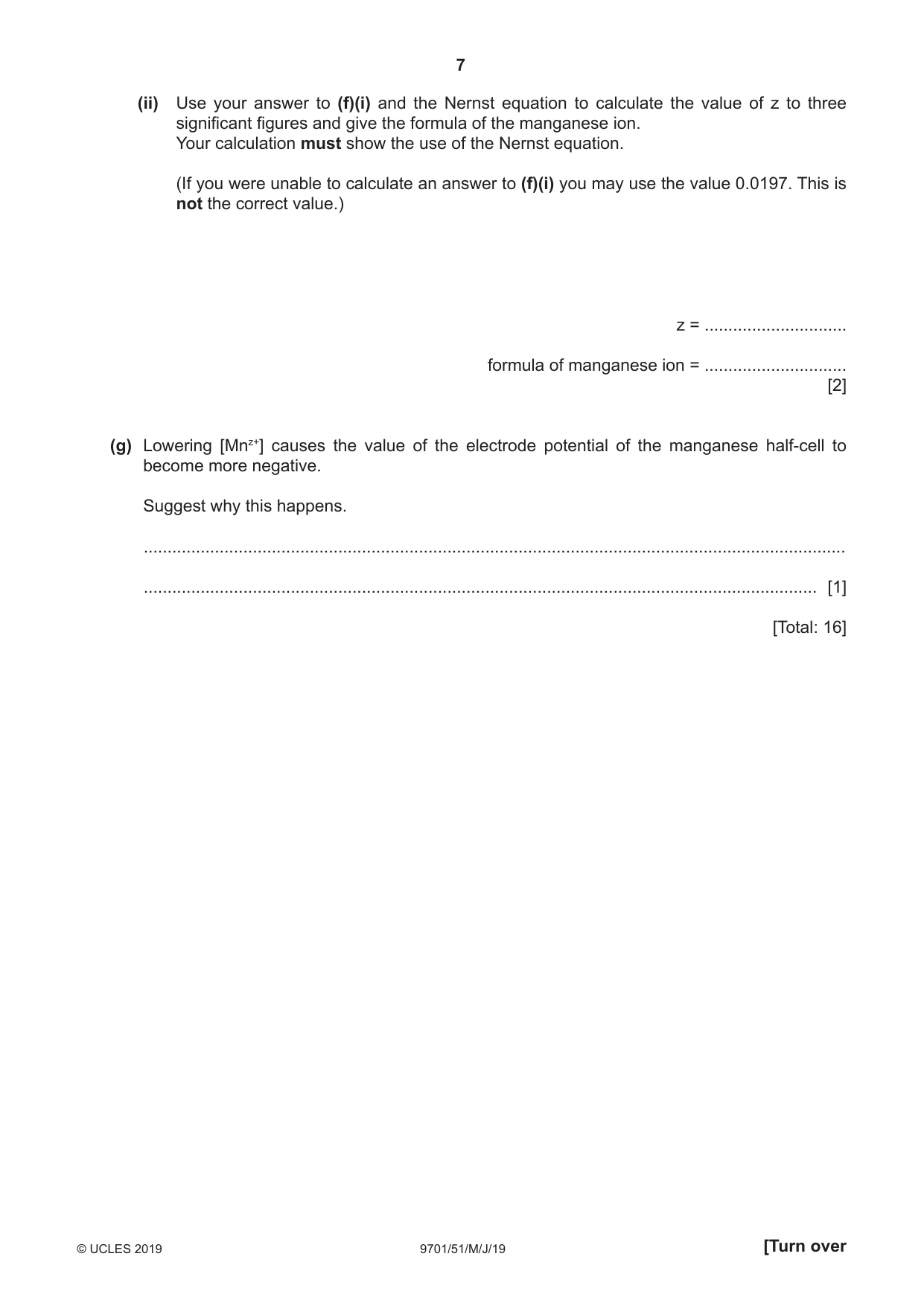 Cambridge A Level Chemistry 9701 2019 May/June Paper 5 · Variant 1 question paper, page 7 of 12