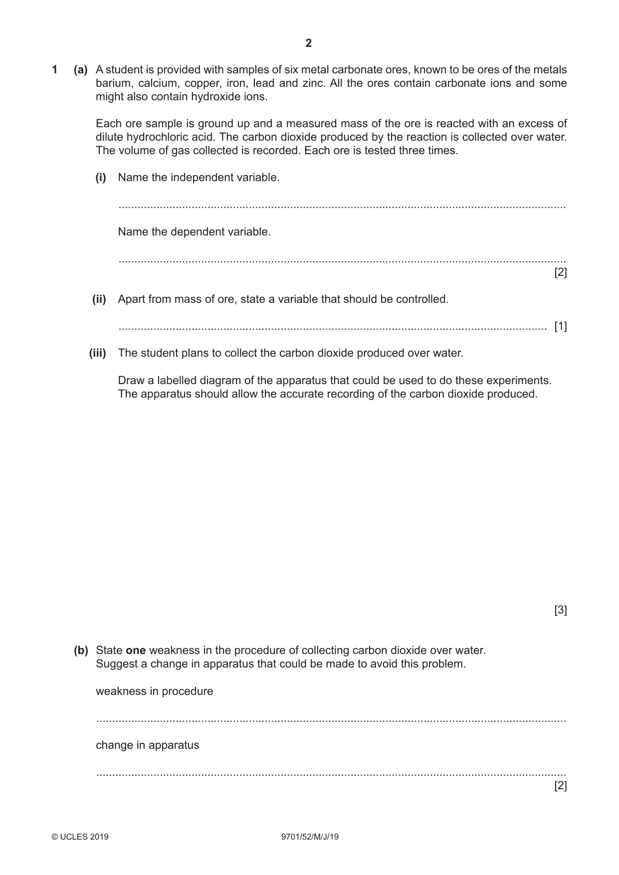 Cambridge A Level Chemistry 9701 2019 May/June Paper 5 · Variant 2 question paper, page 2 of 12