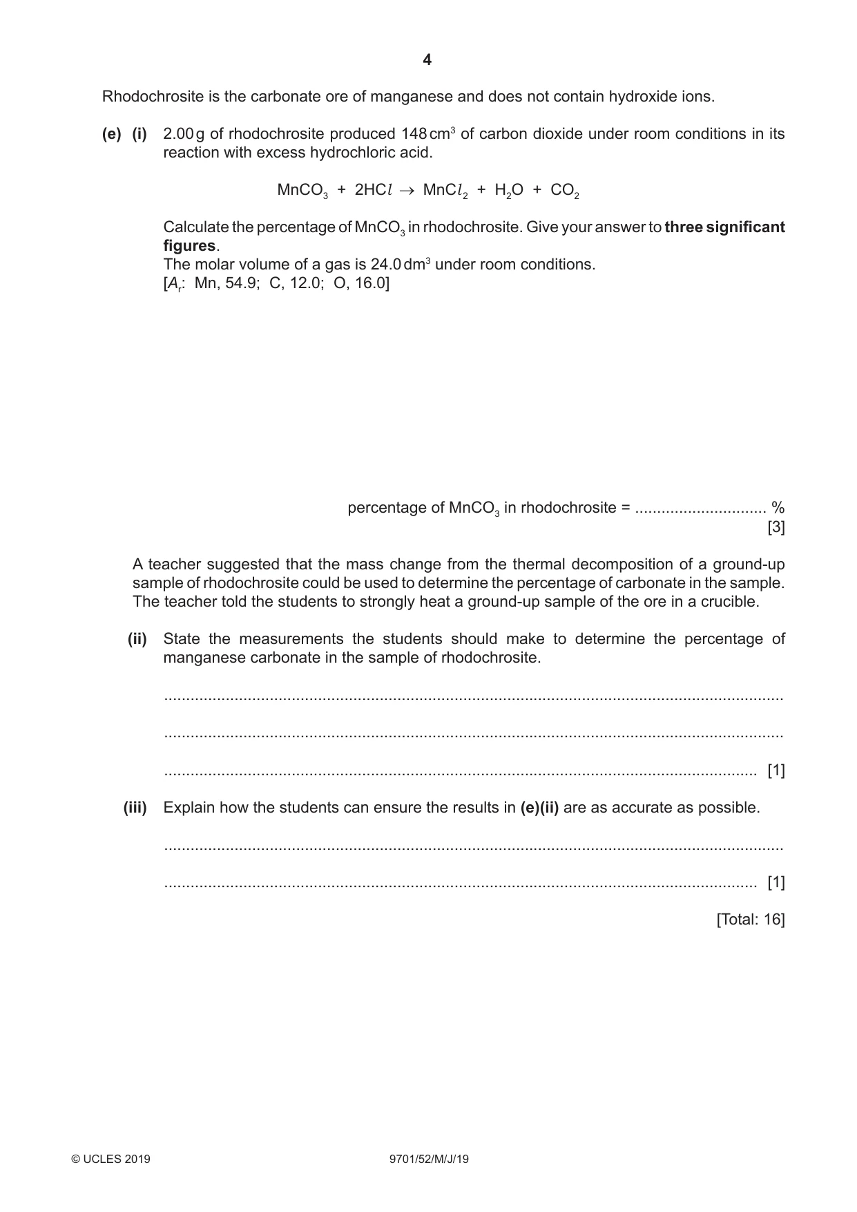 Cambridge A Level Chemistry 9701 2019 May/June Paper 5 · Variant 2 question paper, page 4 of 12