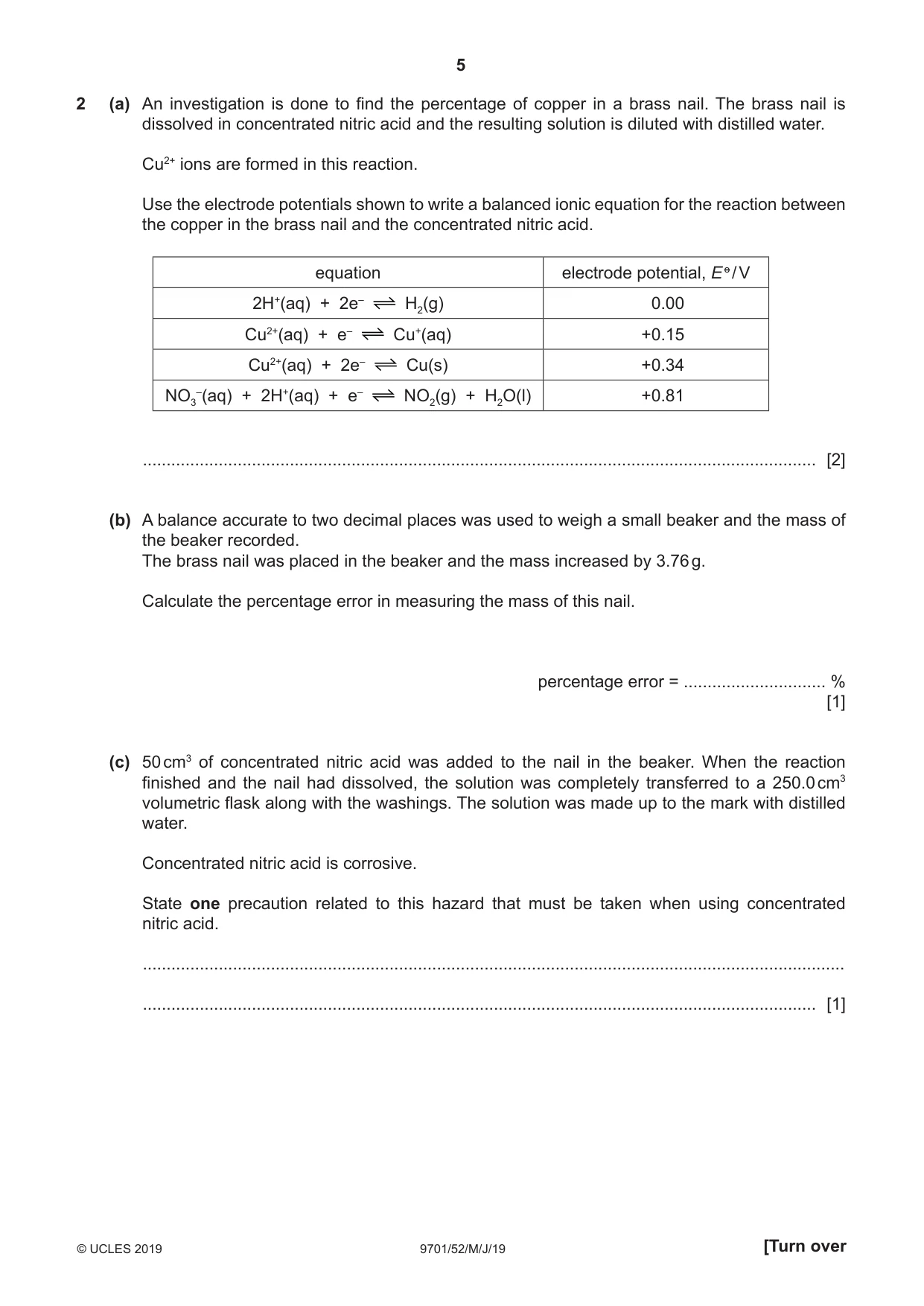 Cambridge A Level Chemistry 9701 2019 May/June Paper 5 · Variant 2 question paper, page 5 of 12