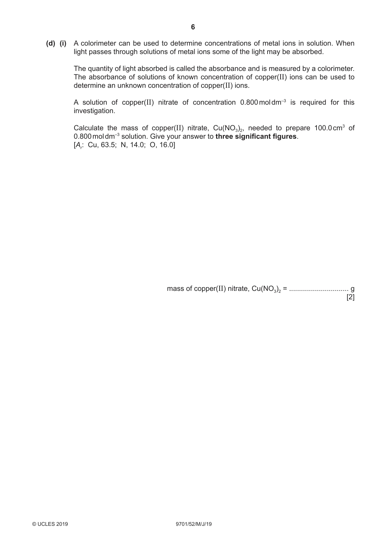 Cambridge A Level Chemistry 9701 2019 May/June Paper 5 · Variant 2 question paper, page 6 of 12