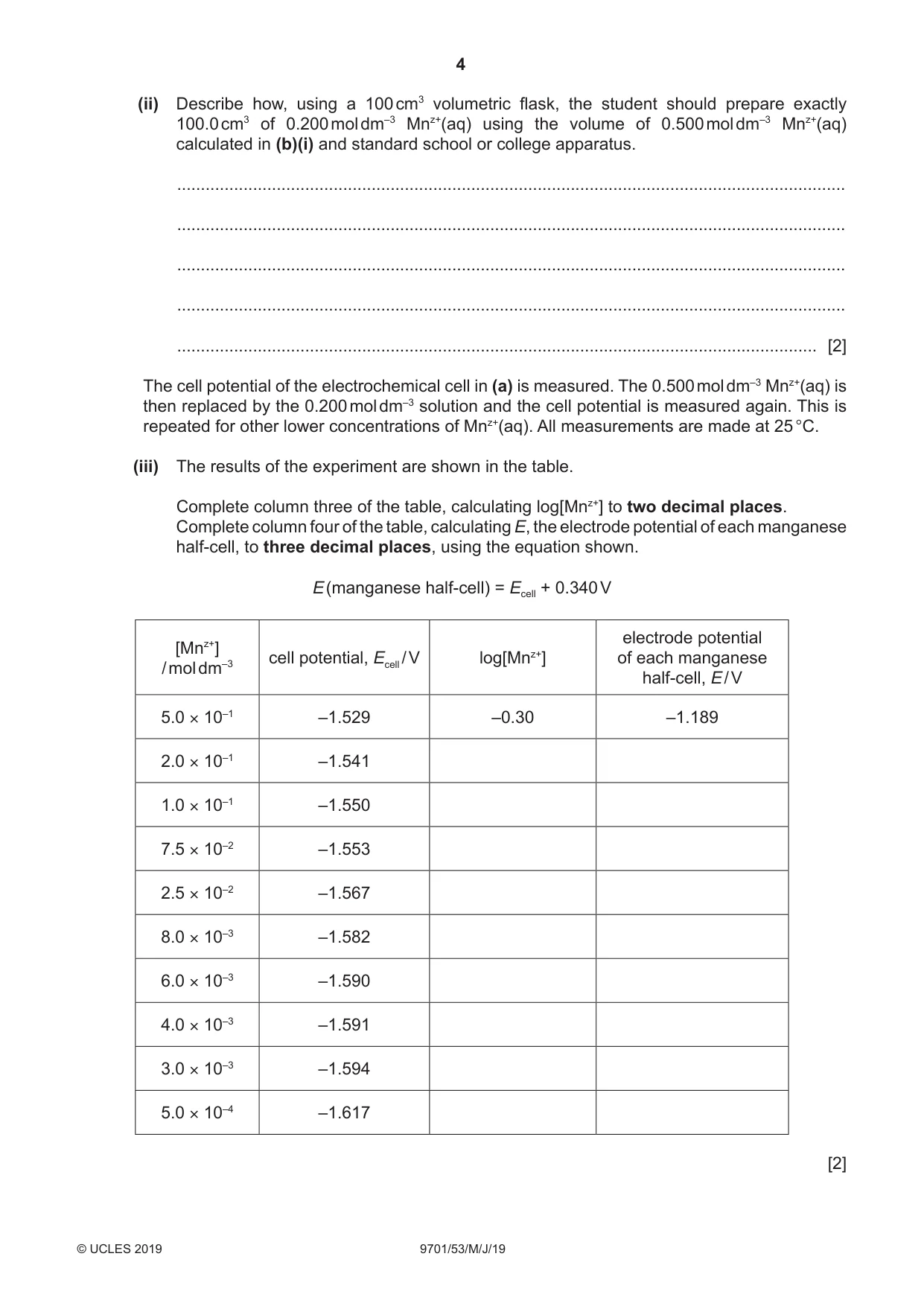 Cambridge A Level Chemistry 9701 2019 May/June Paper 5 · Variant 3 question paper, page 4 of 12
