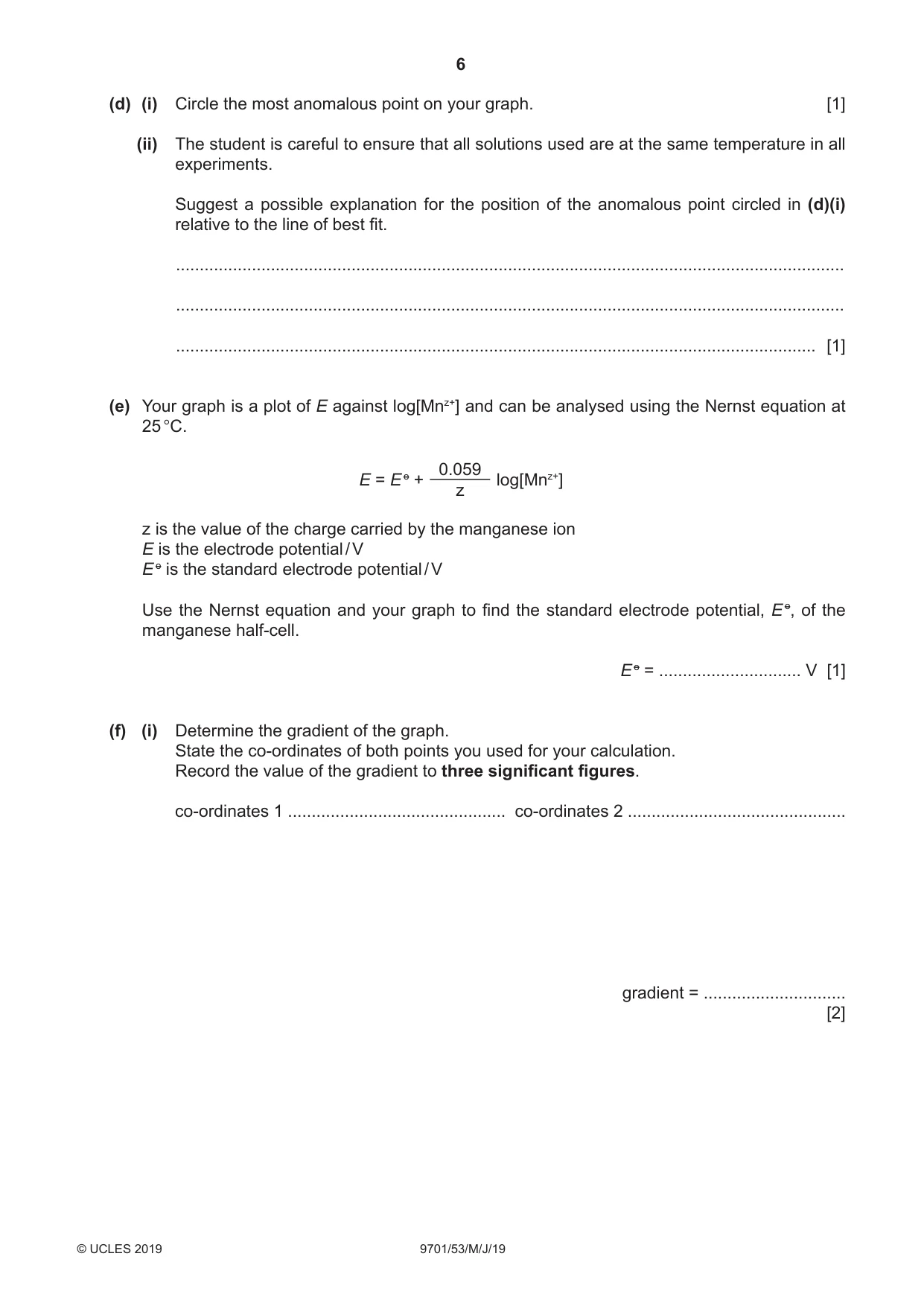 Cambridge A Level Chemistry 9701 2019 May/June Paper 5 · Variant 3 question paper, page 6 of 12