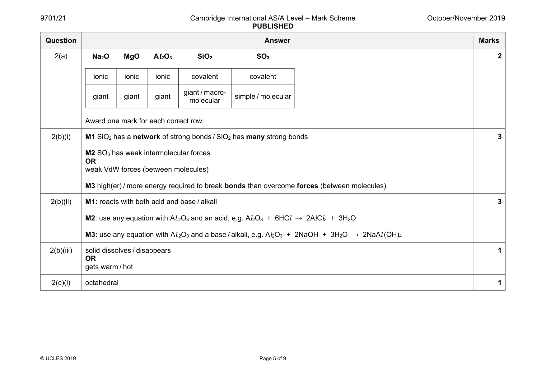 Mark scheme, page 5 of 9