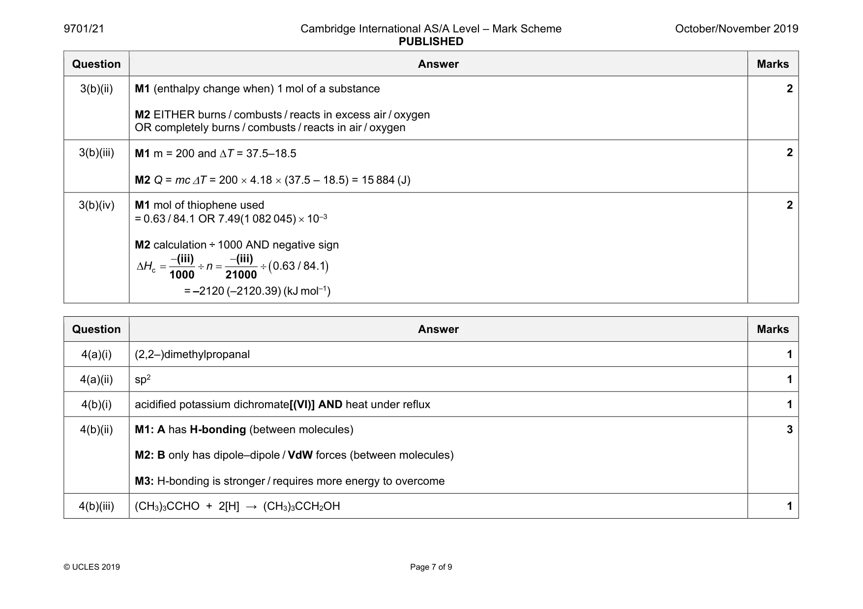 Mark scheme, page 7 of 9