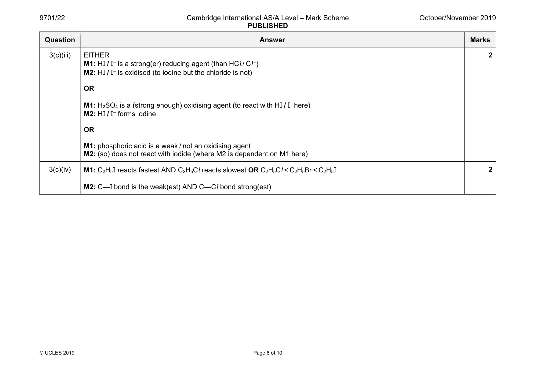 Mark scheme, page 8 of 10