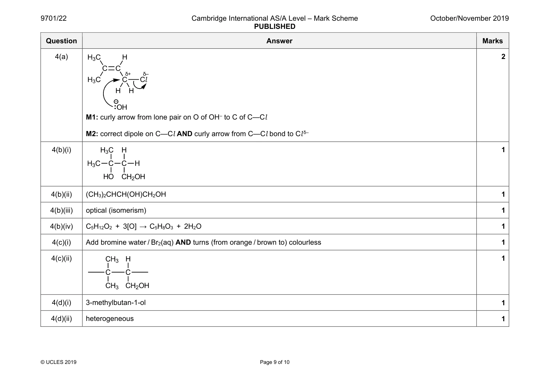 Mark scheme, page 9 of 10