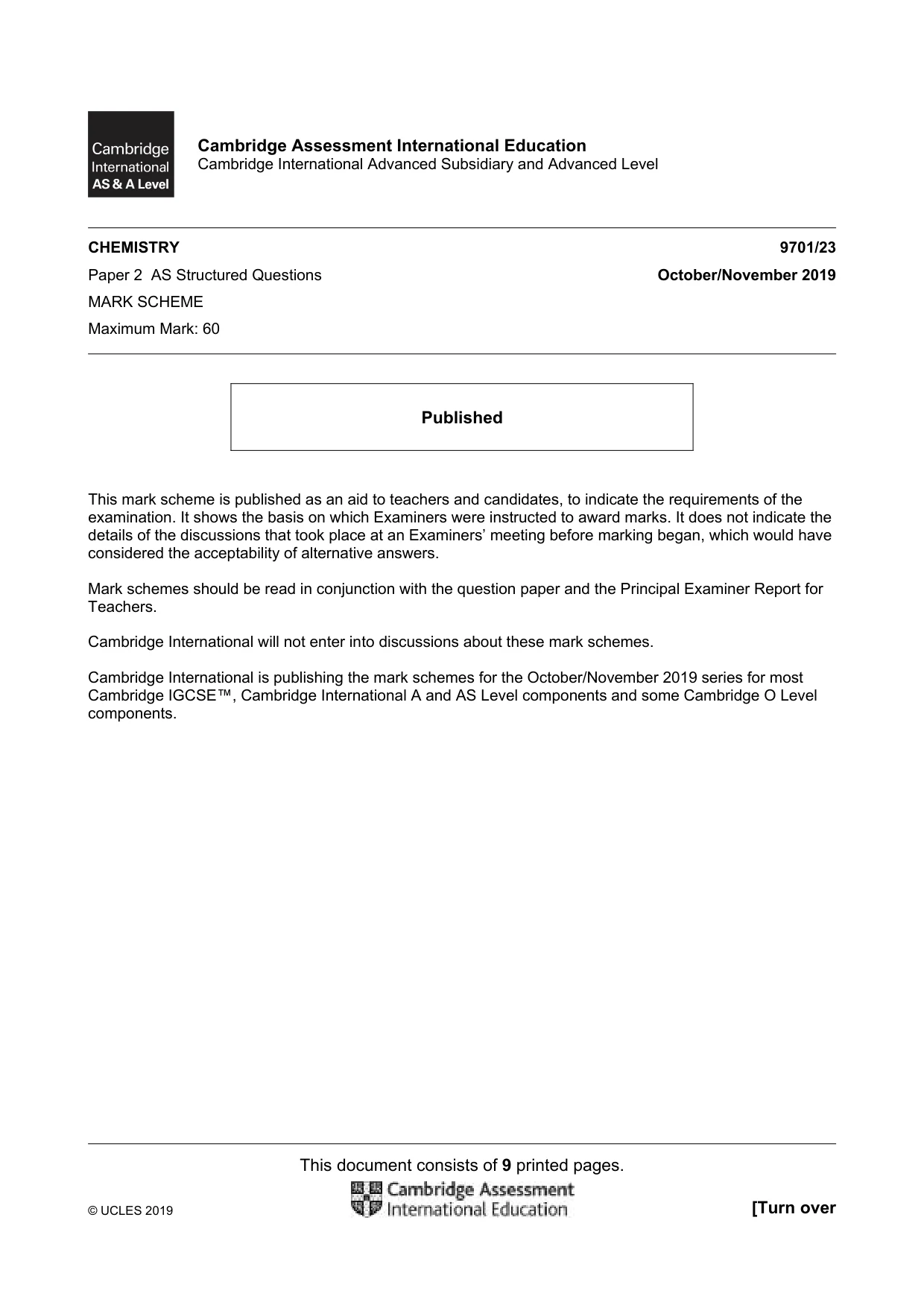 Mark scheme, page 1 of 9