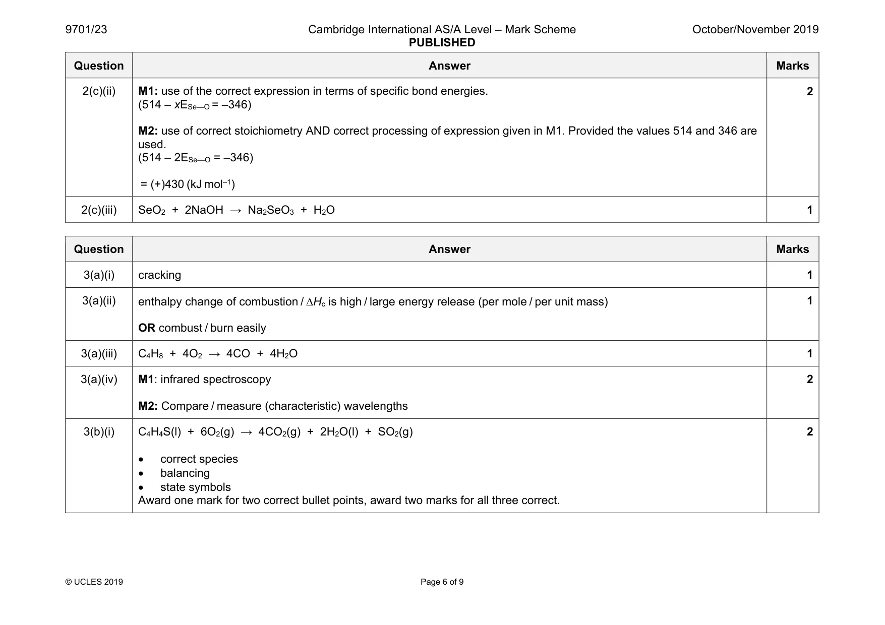 Mark scheme, page 6 of 9