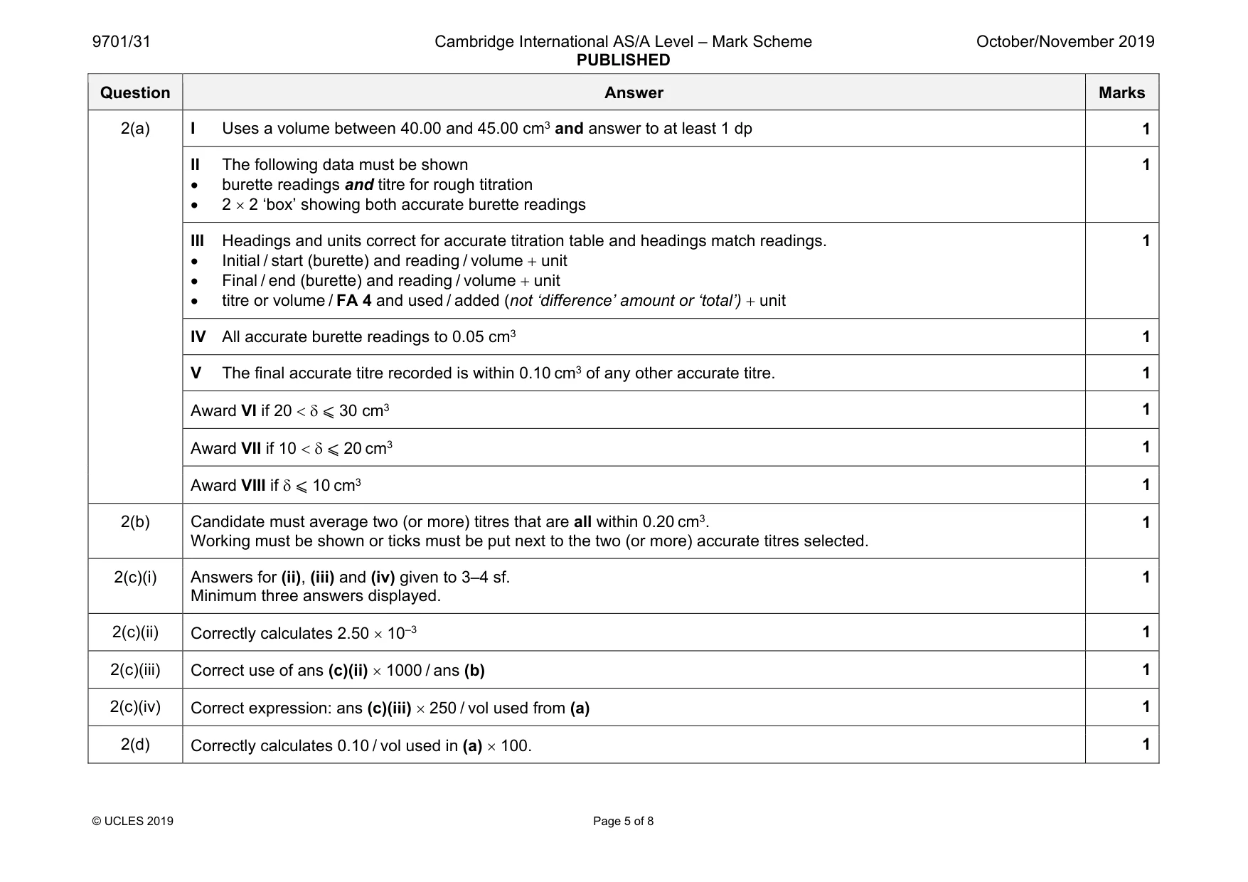 Mark scheme, page 5 of 8