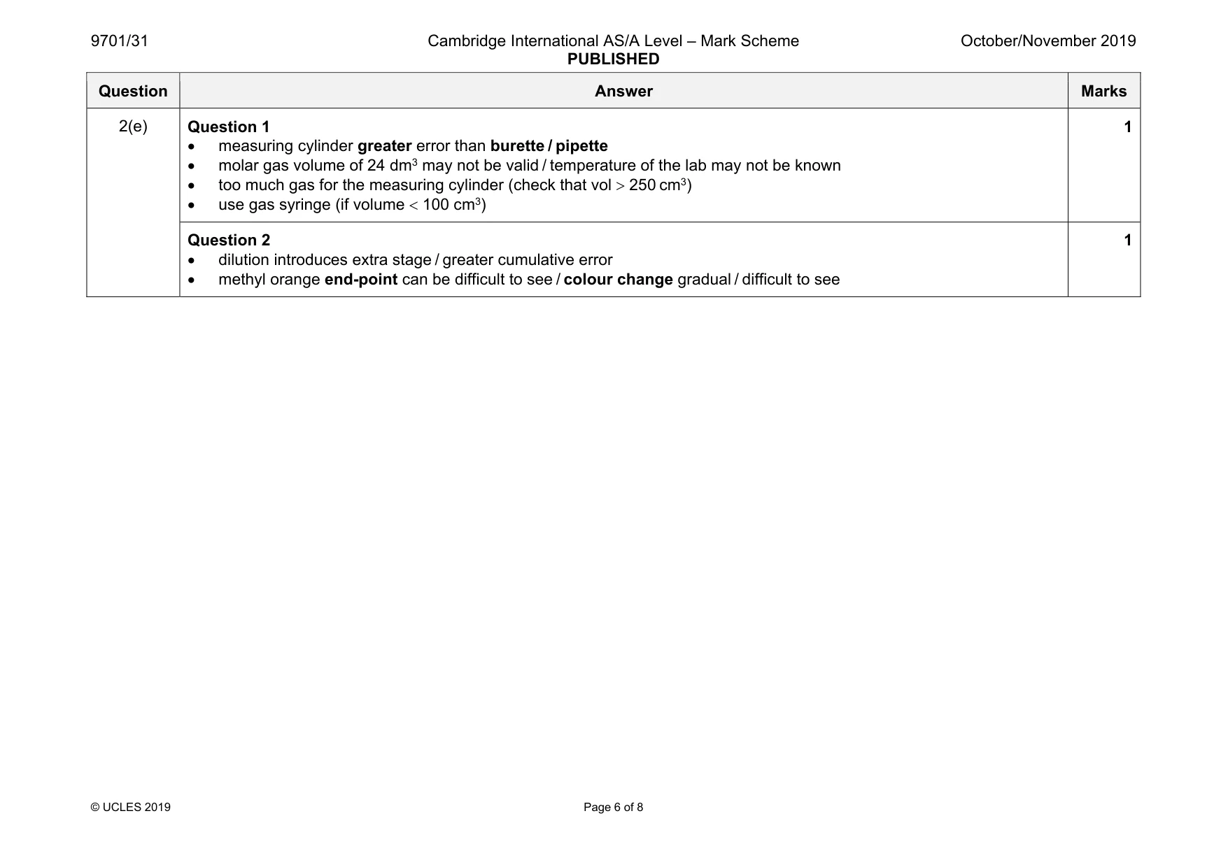 Mark scheme, page 6 of 8